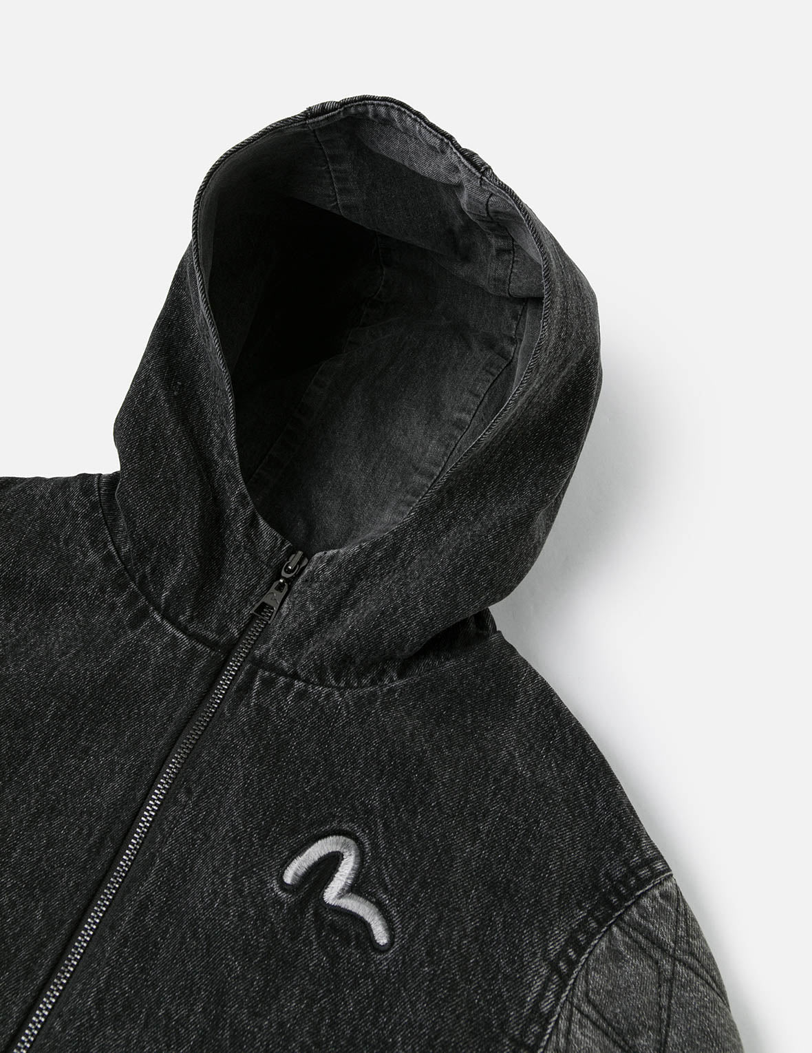 Seagull Embroidery Fashion Fit Hooded Padded Denim Jacket - Image 9