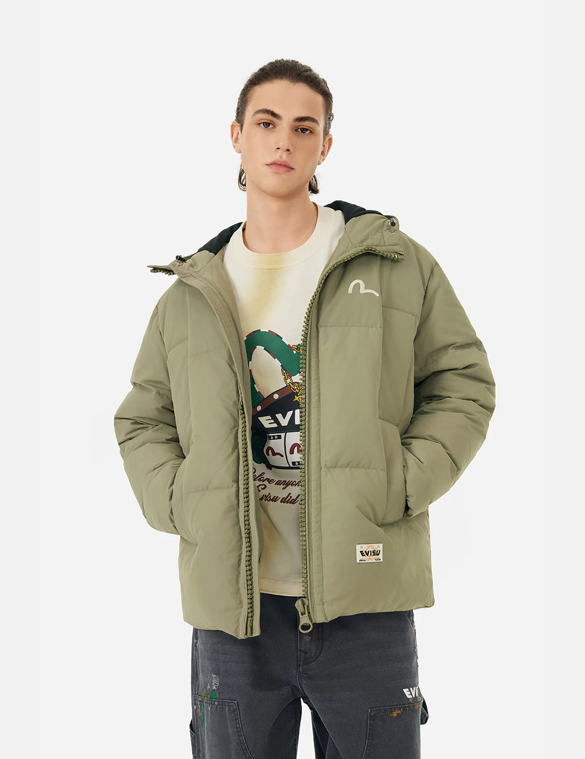 Seagull Embroidery Loose Fit Down Jacket - Image 12