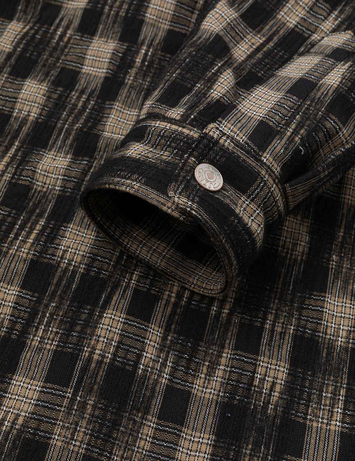 Seagull Embroidery Relax Fit Hooded Checked Shirt Jacket - Image 13