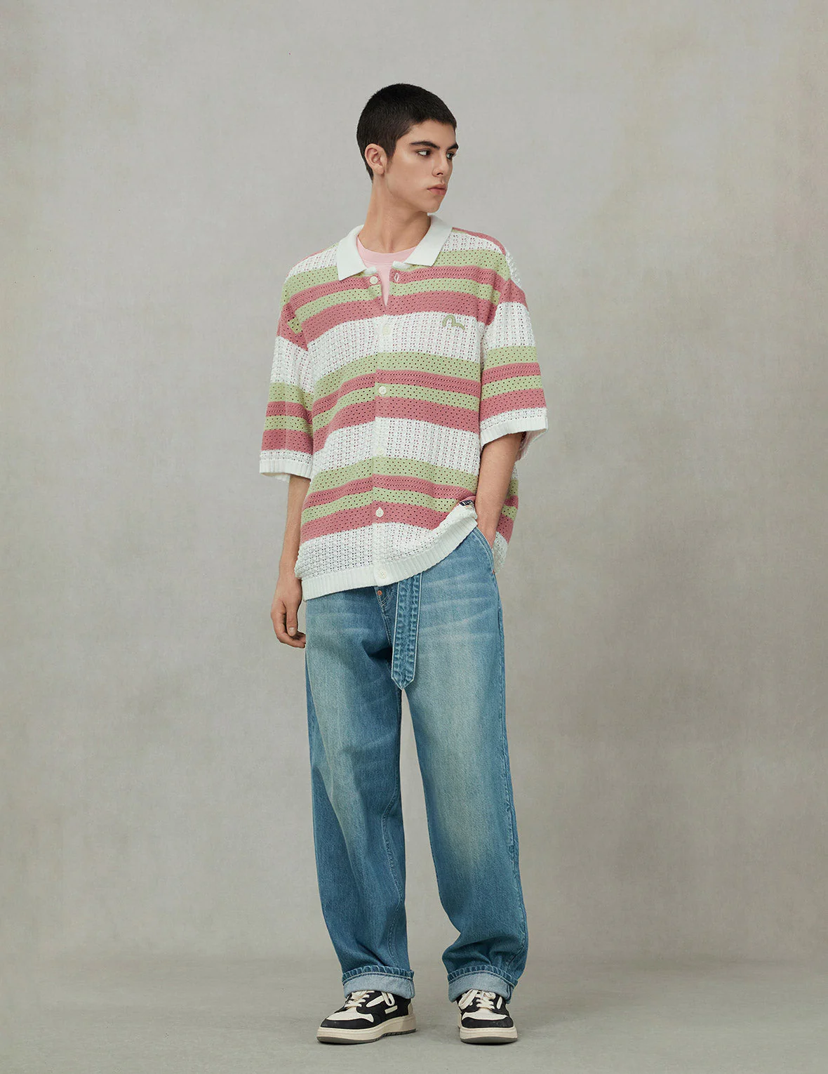 Seagull Embroidery Relax Fit Short-Sleeve Knitted Shirt - Image 3