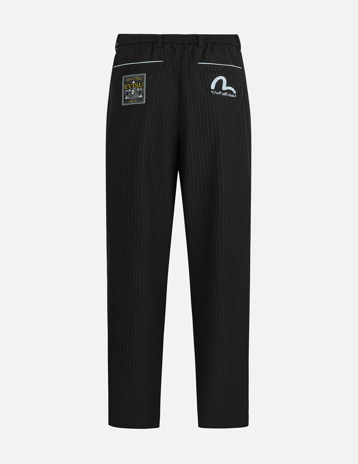 Seagull Embroidery Striped Taper Fit Woven Pants