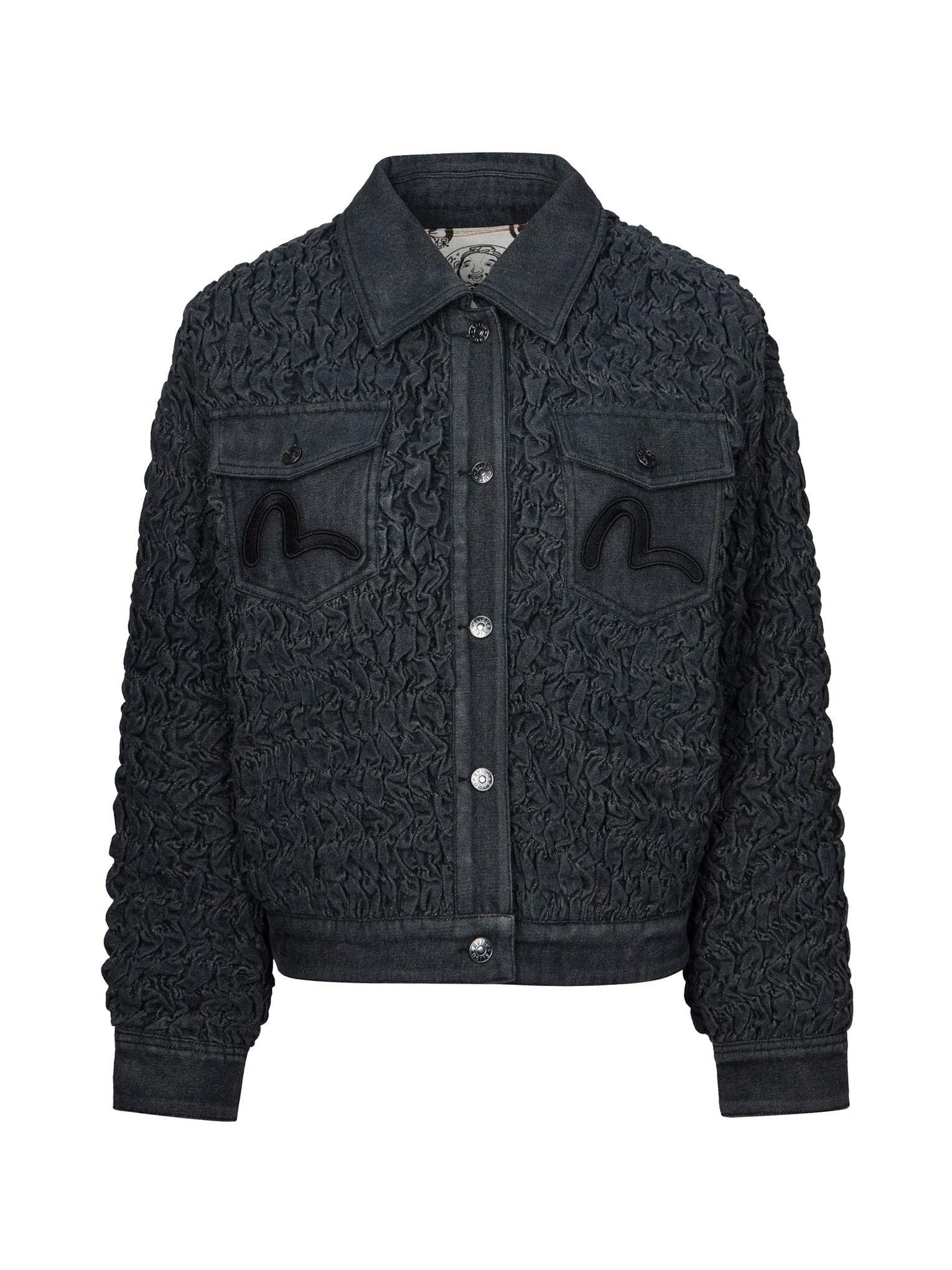 Seagull Embroidery Texture Oversized Denim Jacket - Image 13