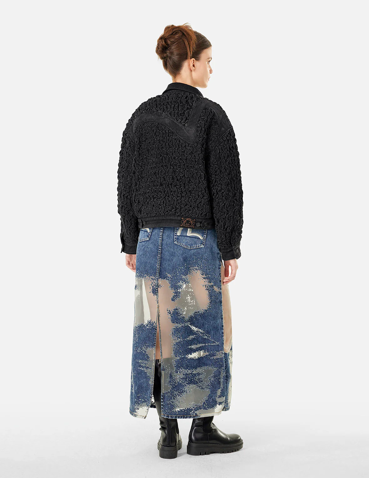 Seagull Embroidery Texture Oversized Denim Jacket - Image 4