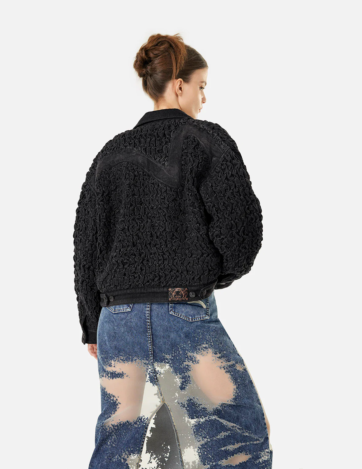 Seagull Embroidery Texture Oversized Denim Jacket - Image 6
