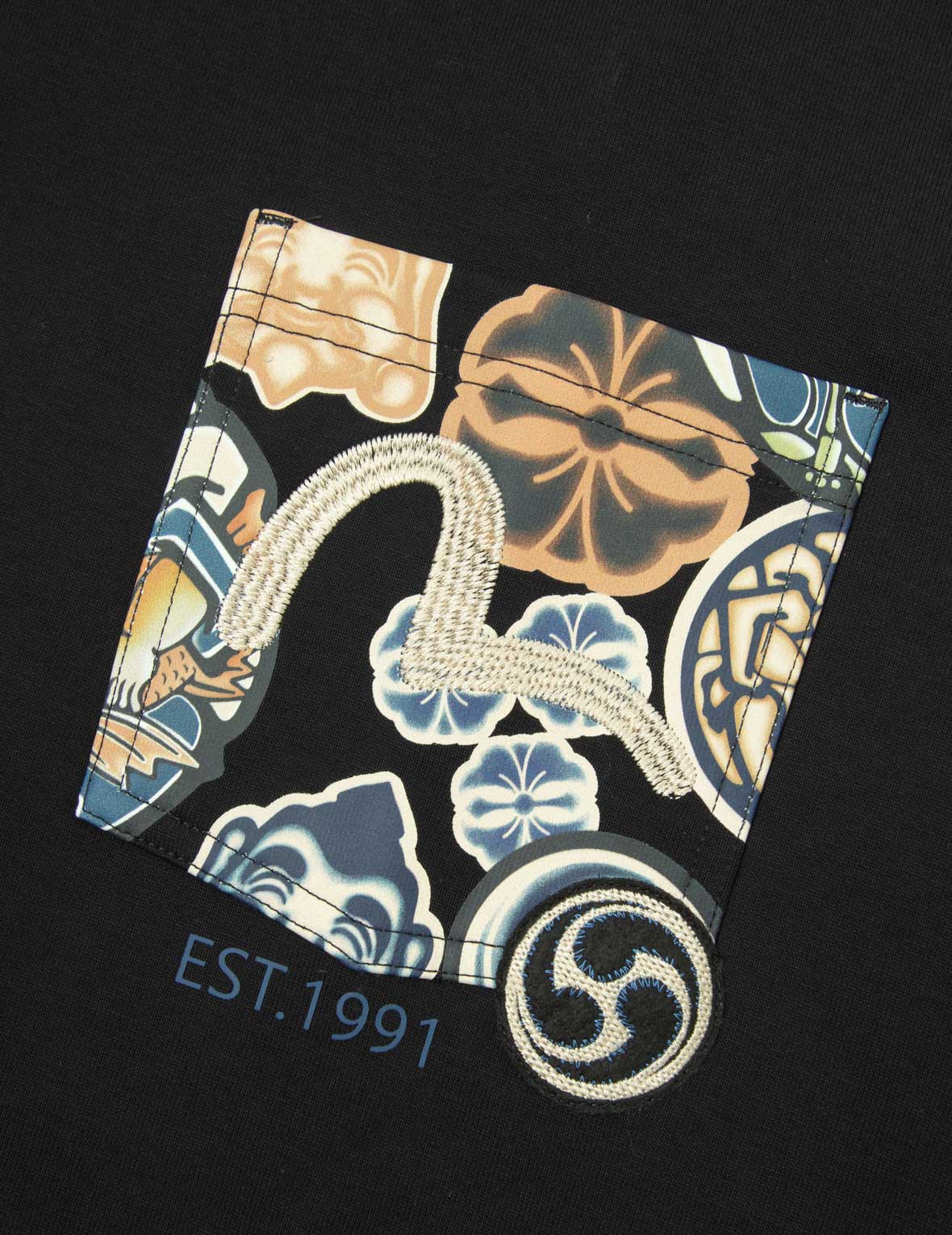 Seagull Embroidery with Kamon Print Pocket Relax Fit Sweatshirt - Image 10