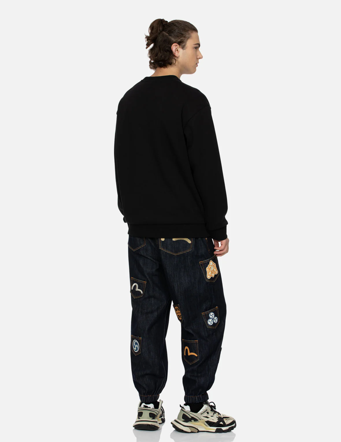 Seagull Embroidery with Kamon Print Pocket Relax Fit Sweatshirt - Image 4