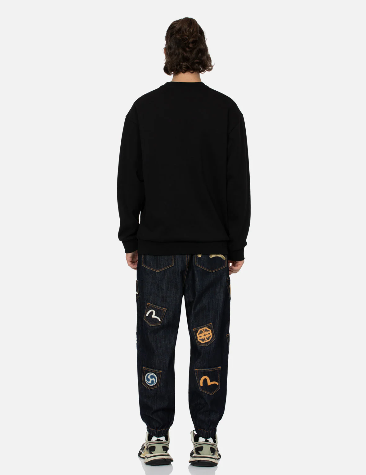 Seagull Embroidery with Kamon Print Pocket Relax Fit Sweatshirt - Image 6