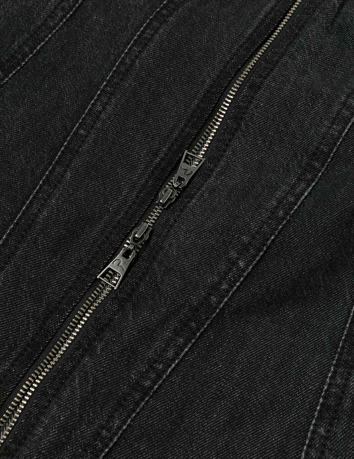 Seagull Embroidery with Studs Fashion Fit Denim Zipper Dress - Image 10