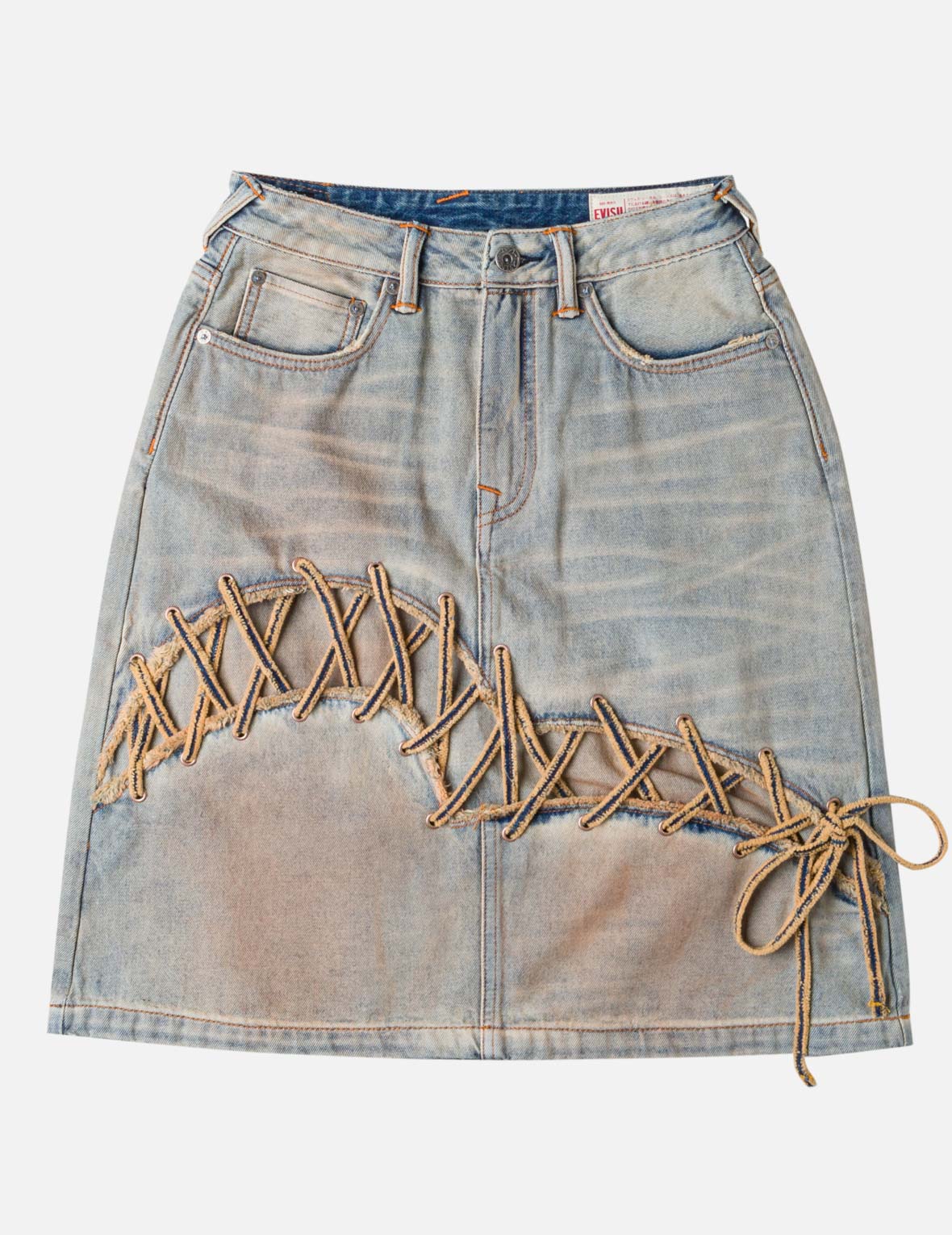 Seagull Eyelet Lace-Up Denim Skirt - Image 3