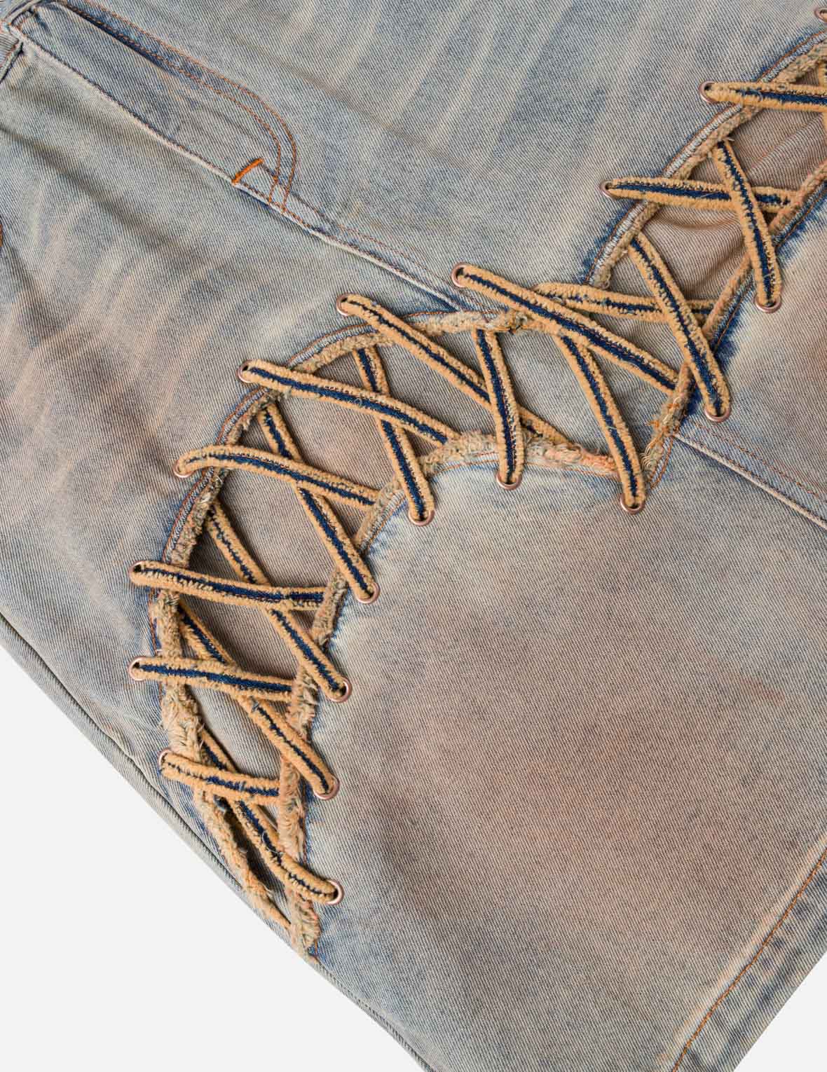 Seagull Eyelet Lace-Up Denim Skirt - Image 7
