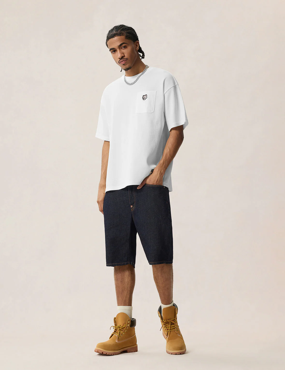 Seagull & Kanji Printed Pocket Denim Shorts - Image 7