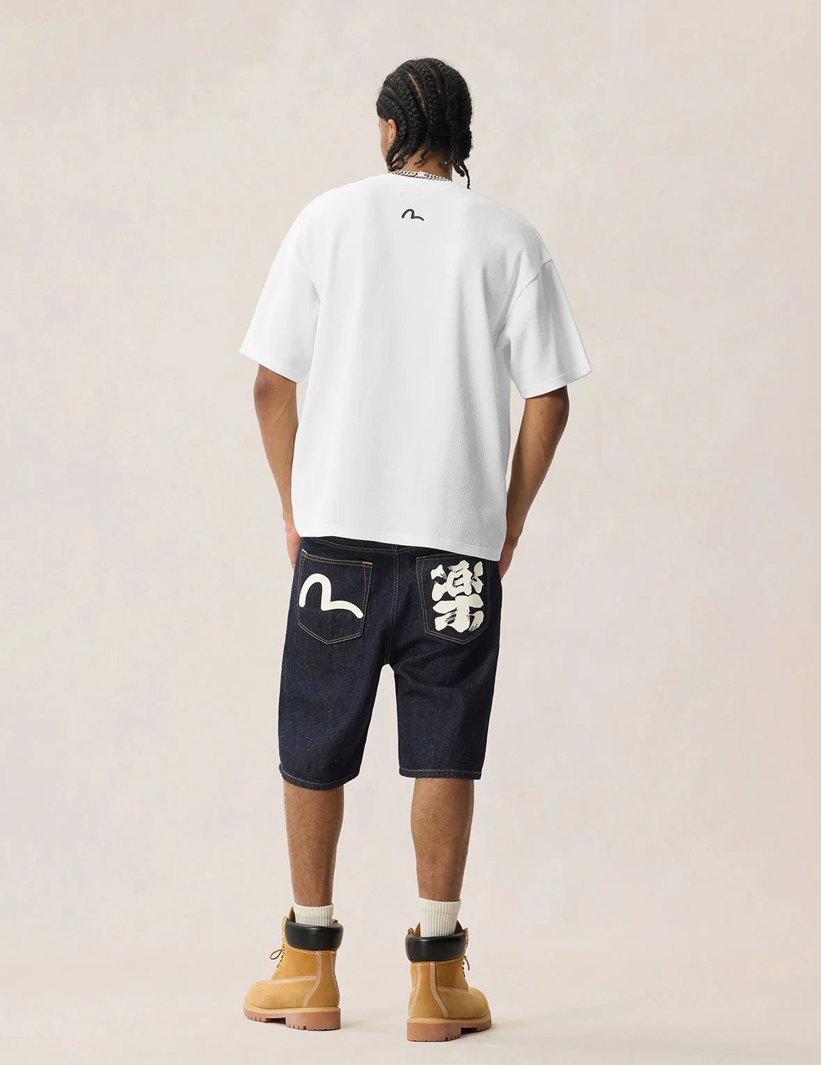 Seagull & Kanji Printed Pocket Denim Shorts - Image 8