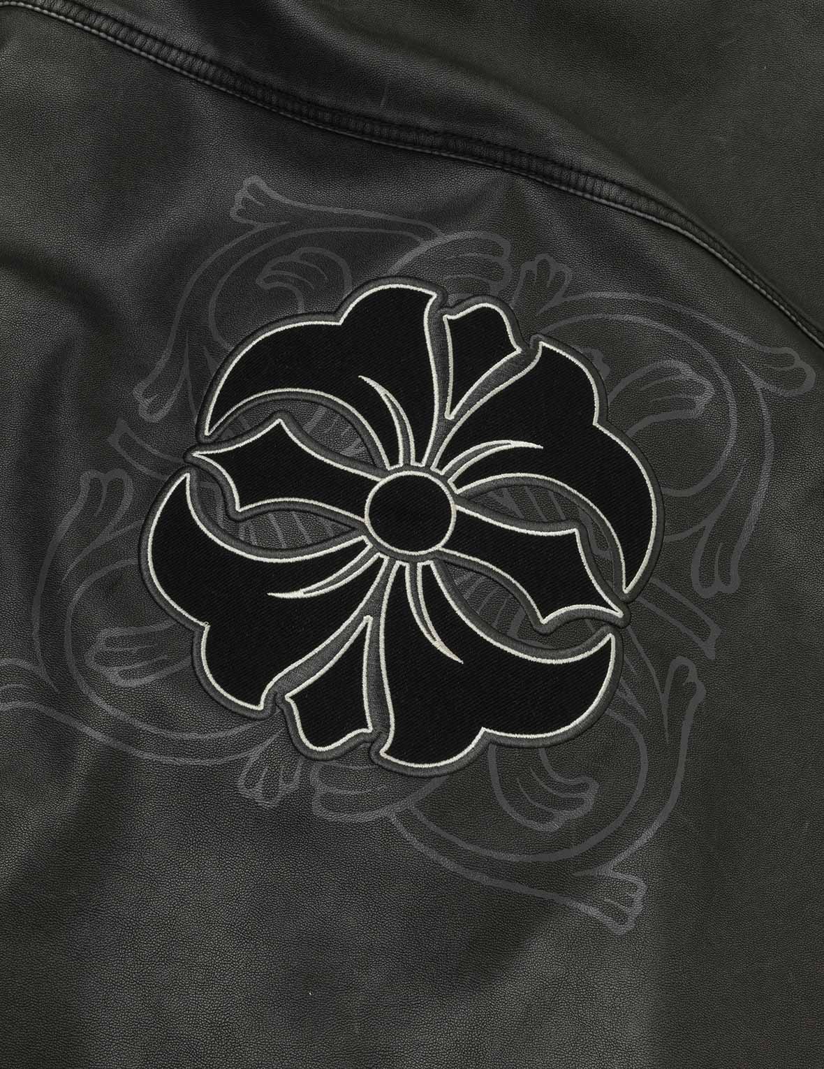 Seagull Print and Embossed Logo Regular Fit Vegan Leather Jacket - Image 12