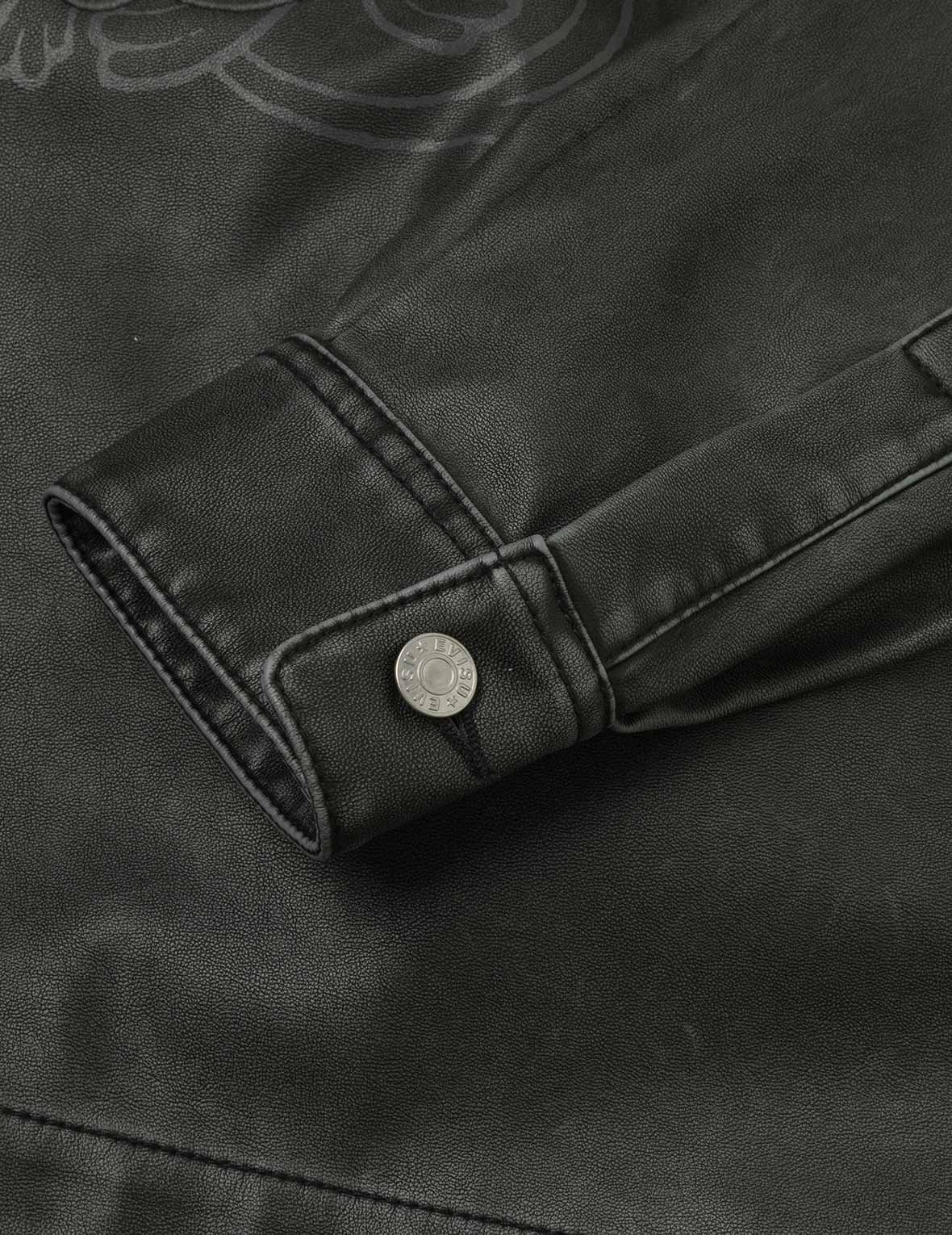 Seagull Print and Embossed Logo Regular Fit Vegan Leather Jacket - Image 13
