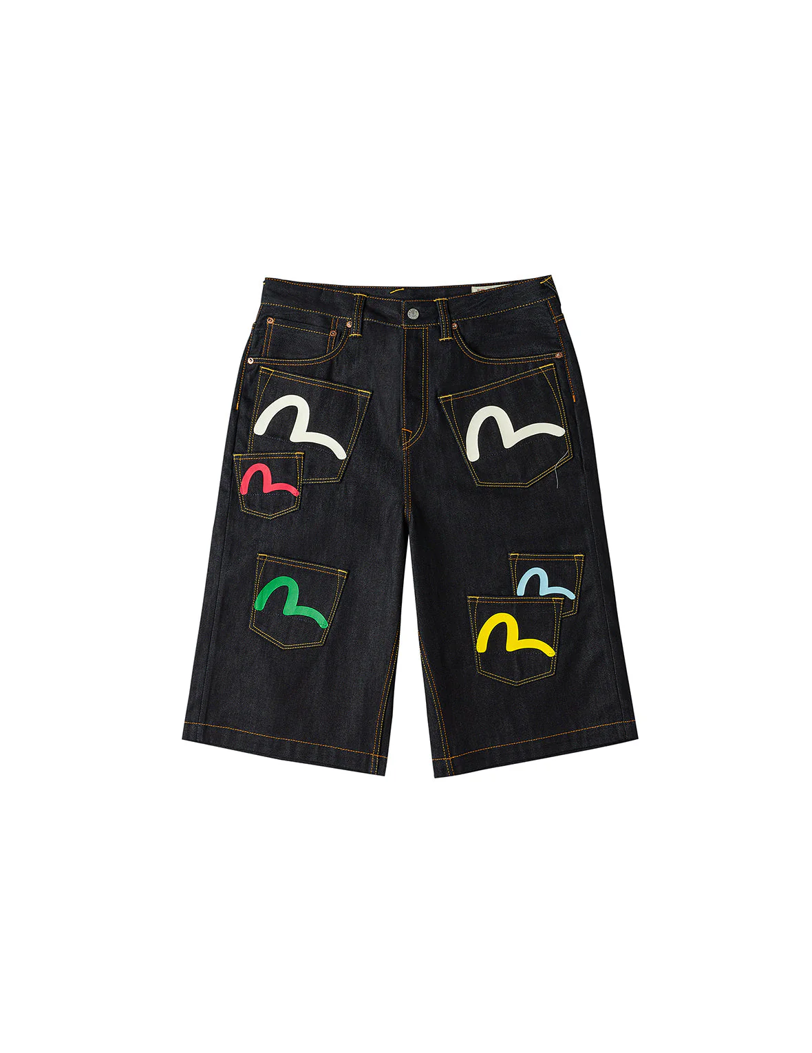 Seagull Print and Multi-Pocket Fashion Fit Denim Shorts - Image 12