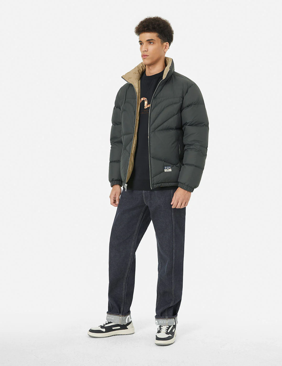 Seagull Print Loose Fit Reversible Down Jacket - Image 4