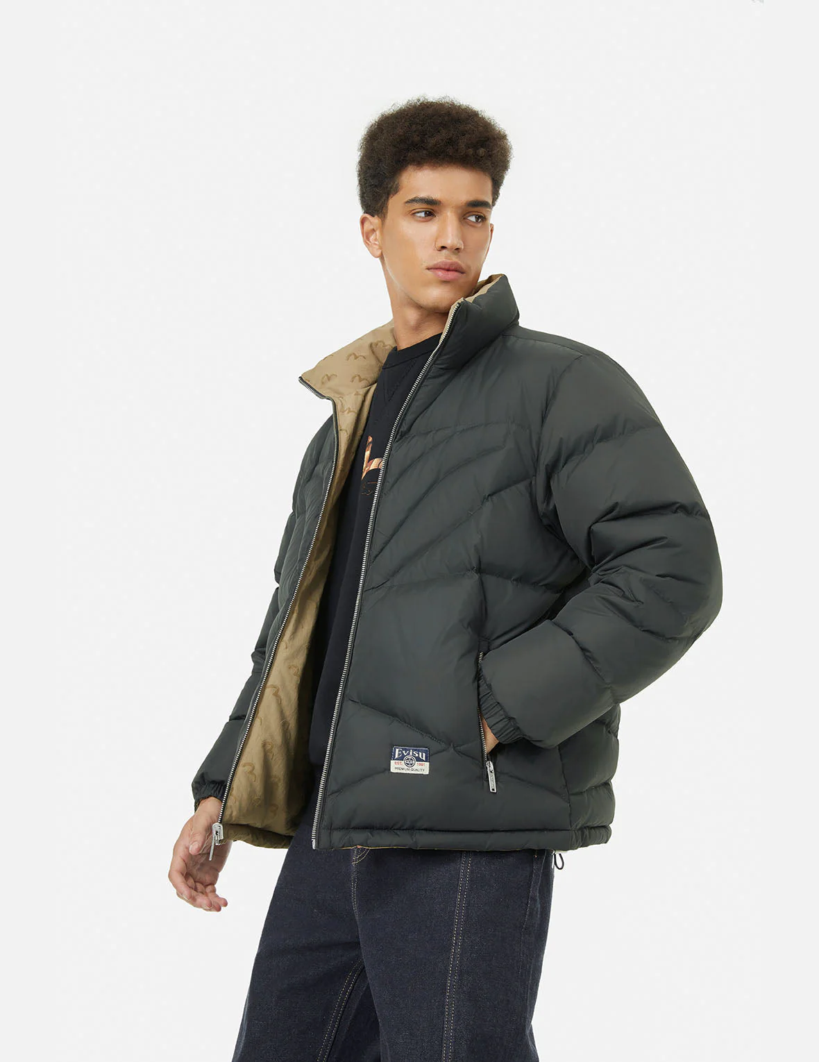 Seagull Print Loose Fit Reversible Down Jacket - Image 6
