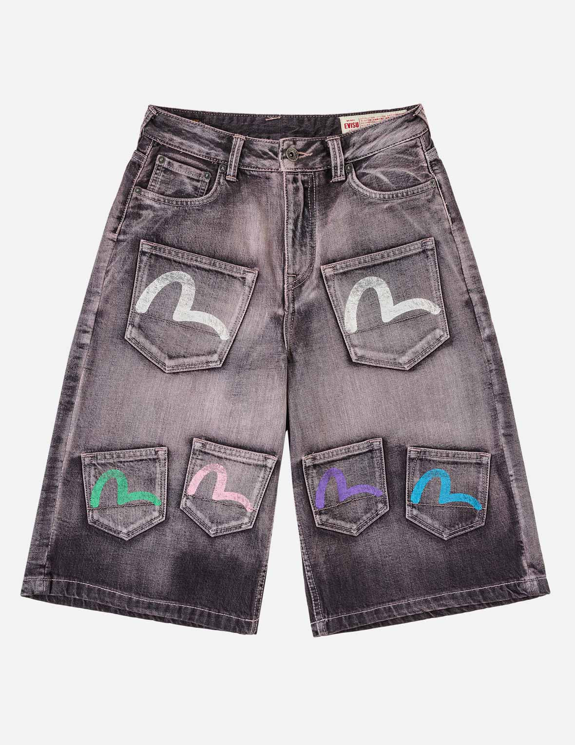 Seagull Print Multi-Pocket Denim Shorts - Image 3