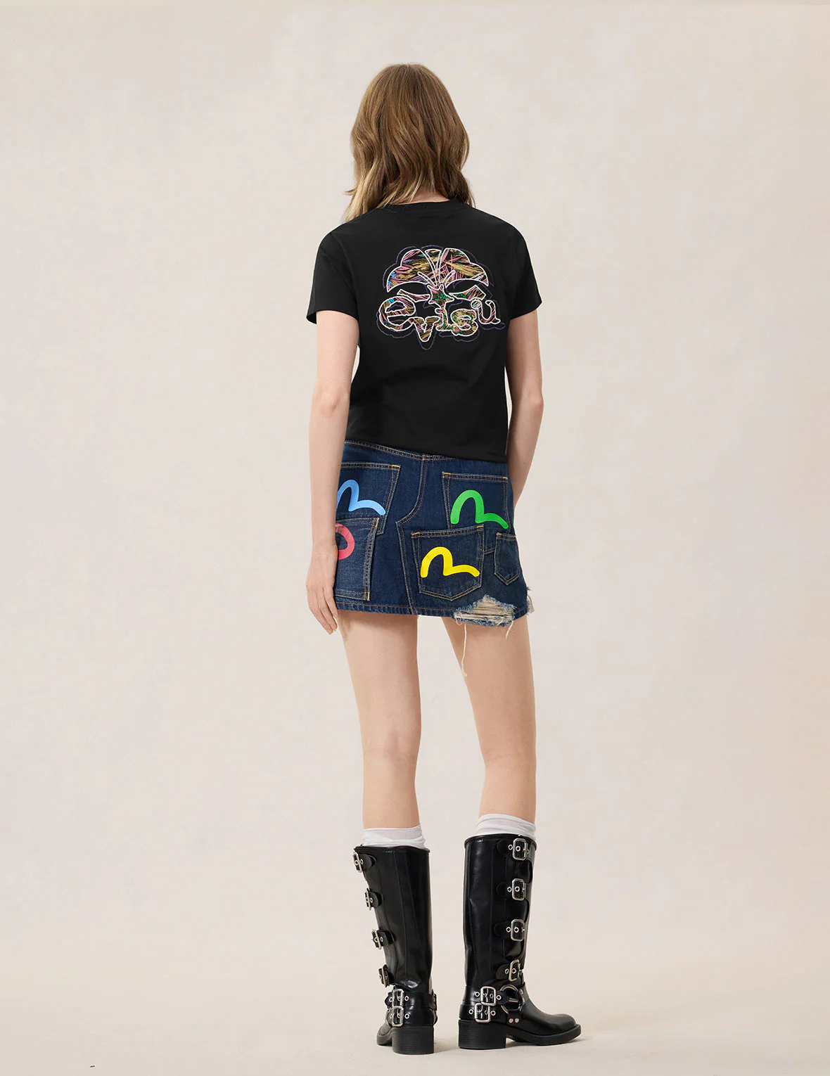 Seagull Print Multi-Pocket Denim Skirt - Image 6