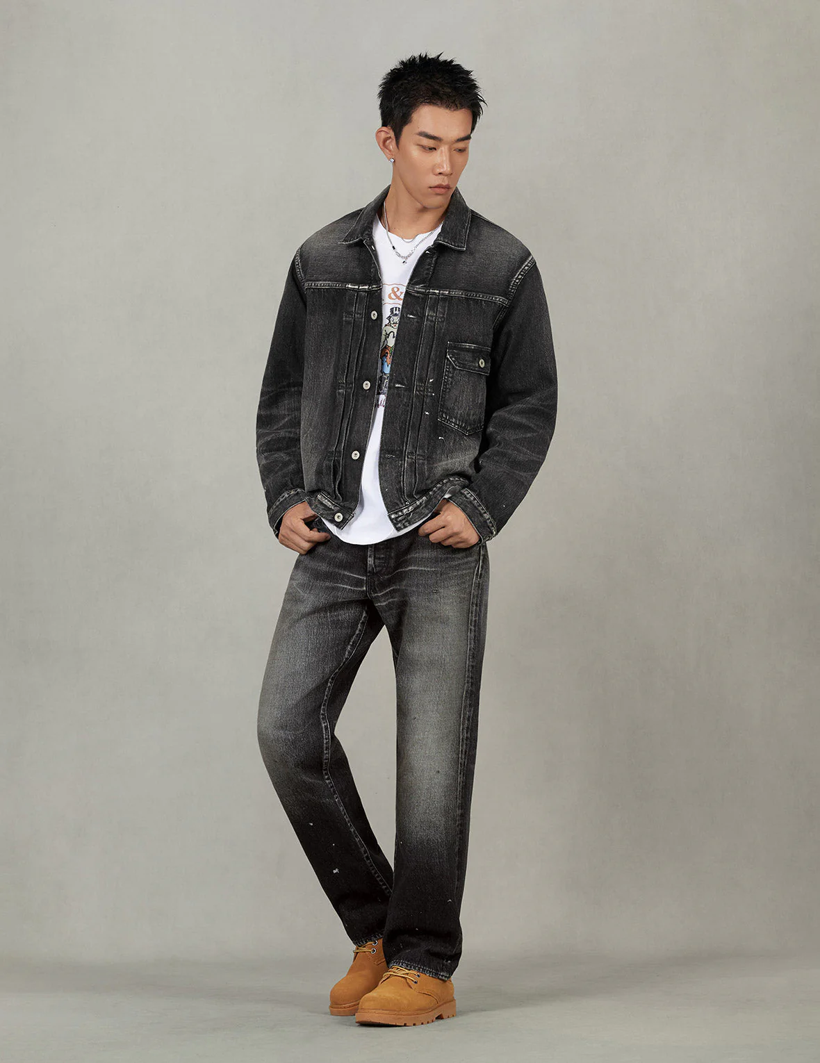 Seagull Print Regular Fit Denim Trucker Jacket - Image 29