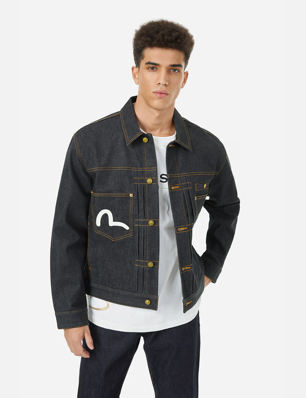 Seagull Print Relax Fit Denim Jacket - Image 5
