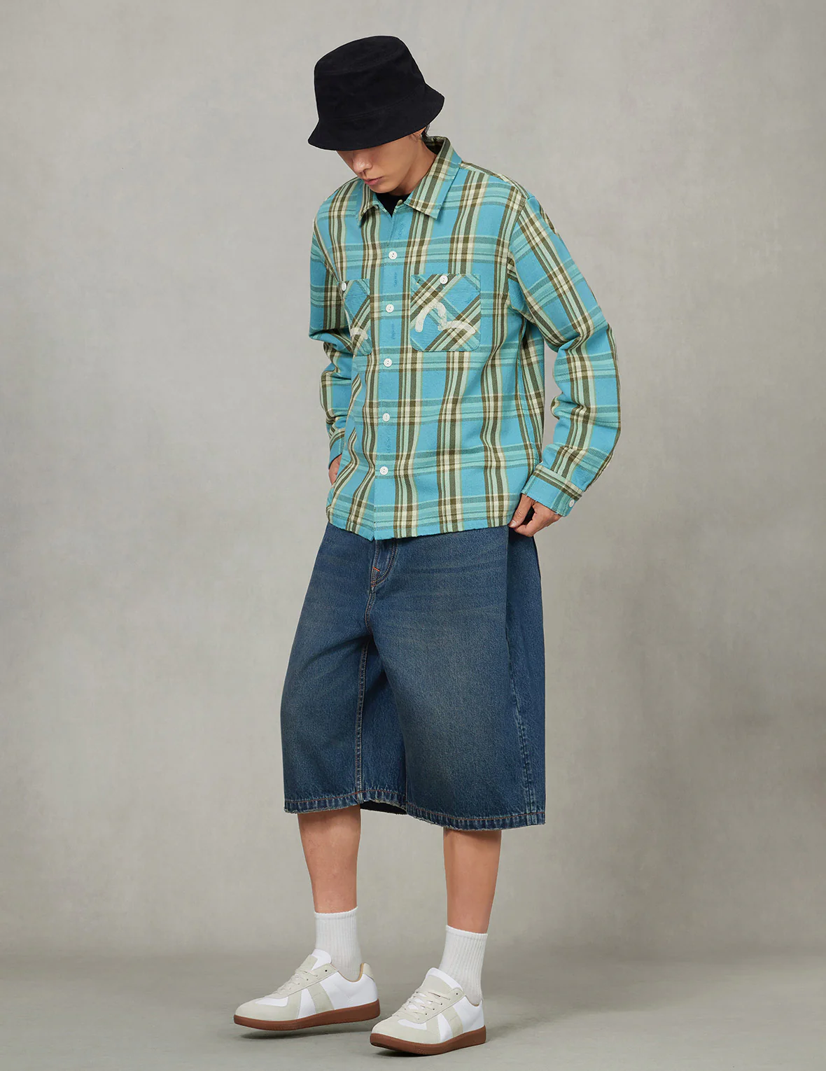 Seagull Print Relax Fit Plaid Flannel Shirt - Image 17