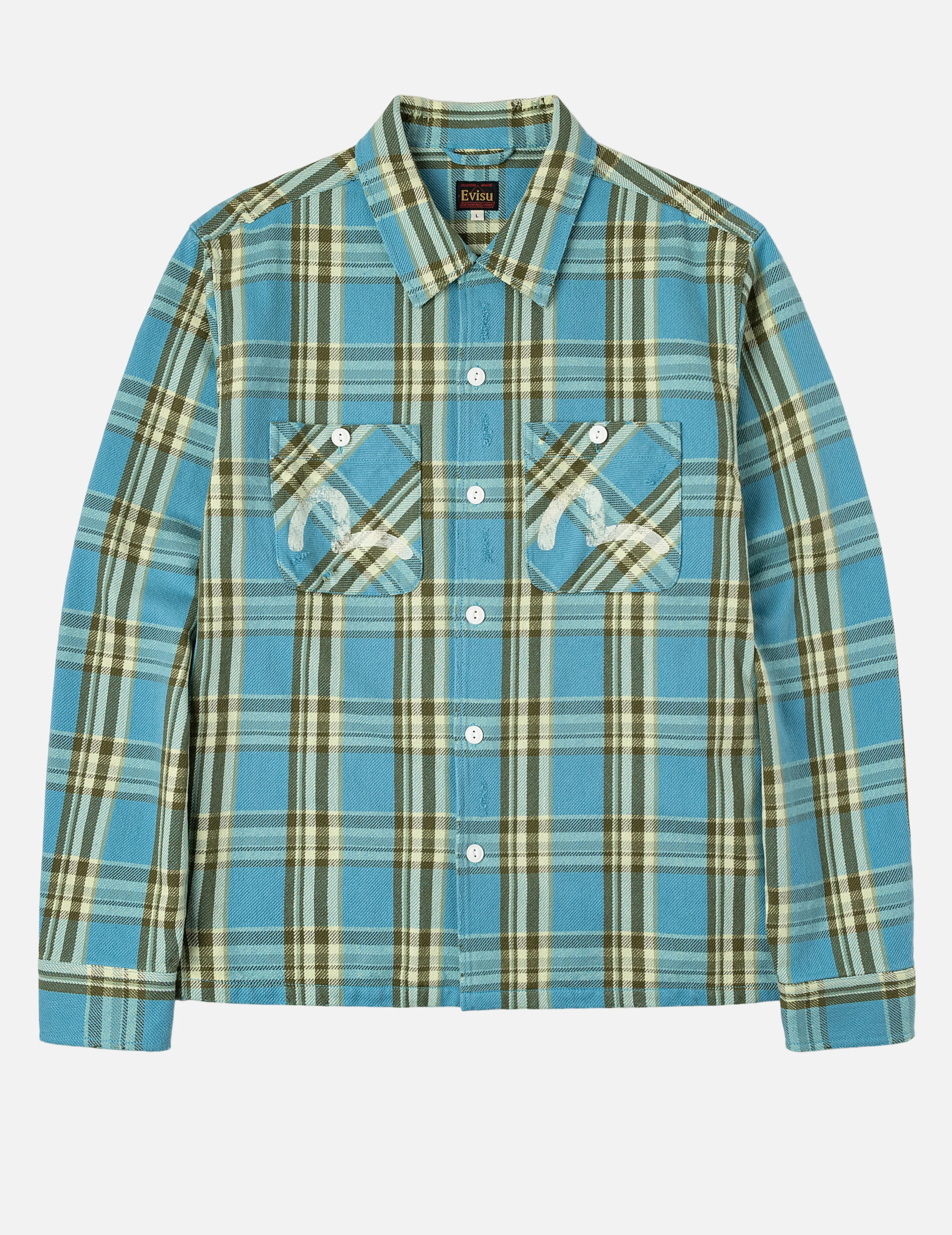 Seagull Print Relax Fit Plaid Flannel Shirt - Image 3