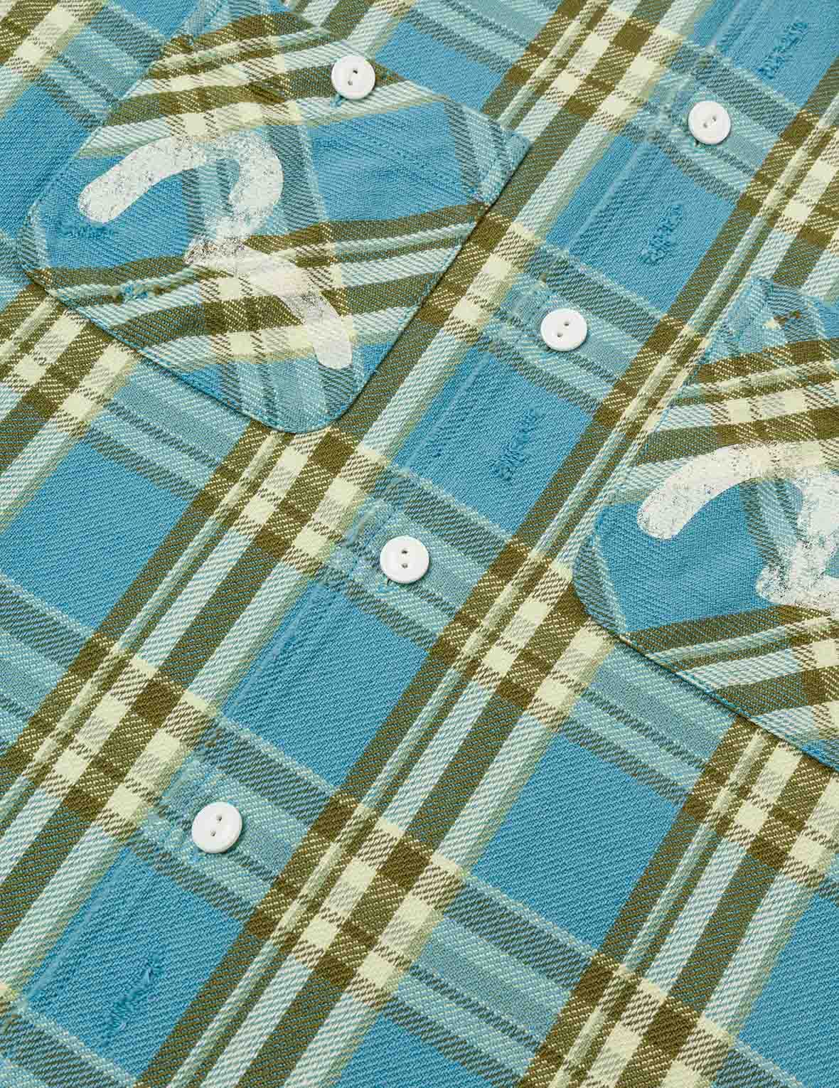 Seagull Print Relax Fit Plaid Flannel Shirt - Image 8