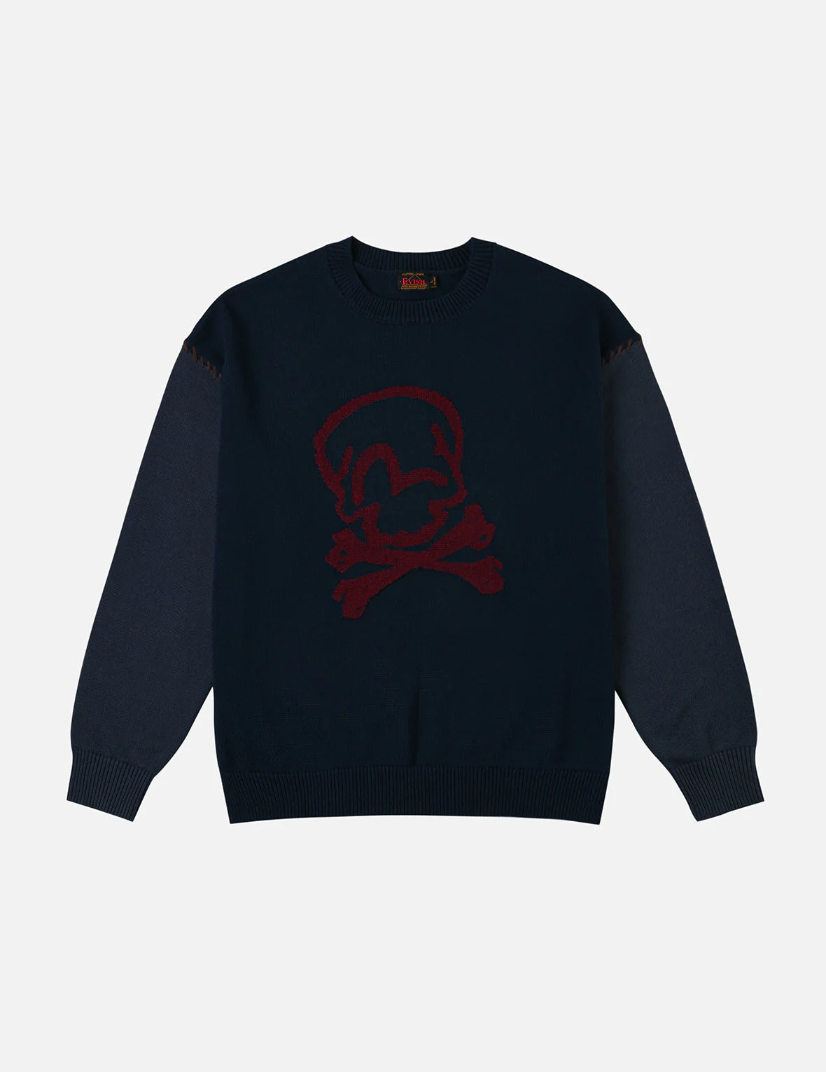 Skull and Seagull Jacquard Oversized Color-Blocking Knit Sweater - Image 3