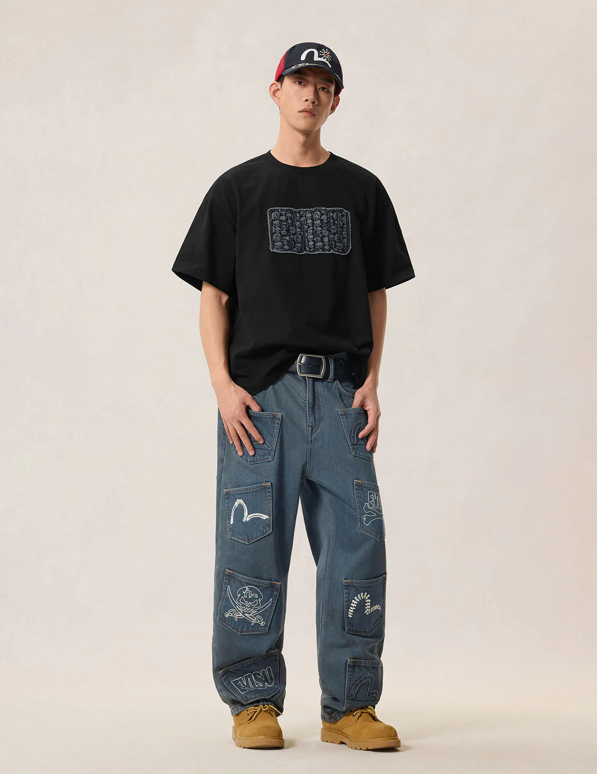 Skull Evisu Logo Distressed Tee - Image 7