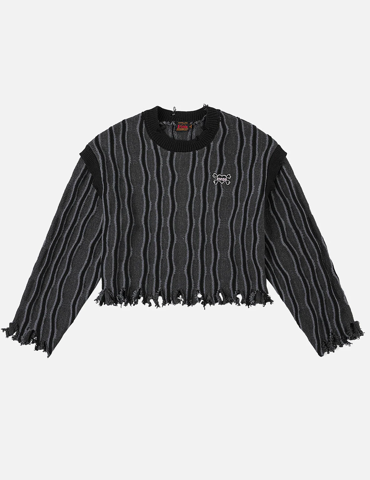 Skull Heart Appliqué Embroidery Fashion Fit Knitted Sweatshirt - Image 3