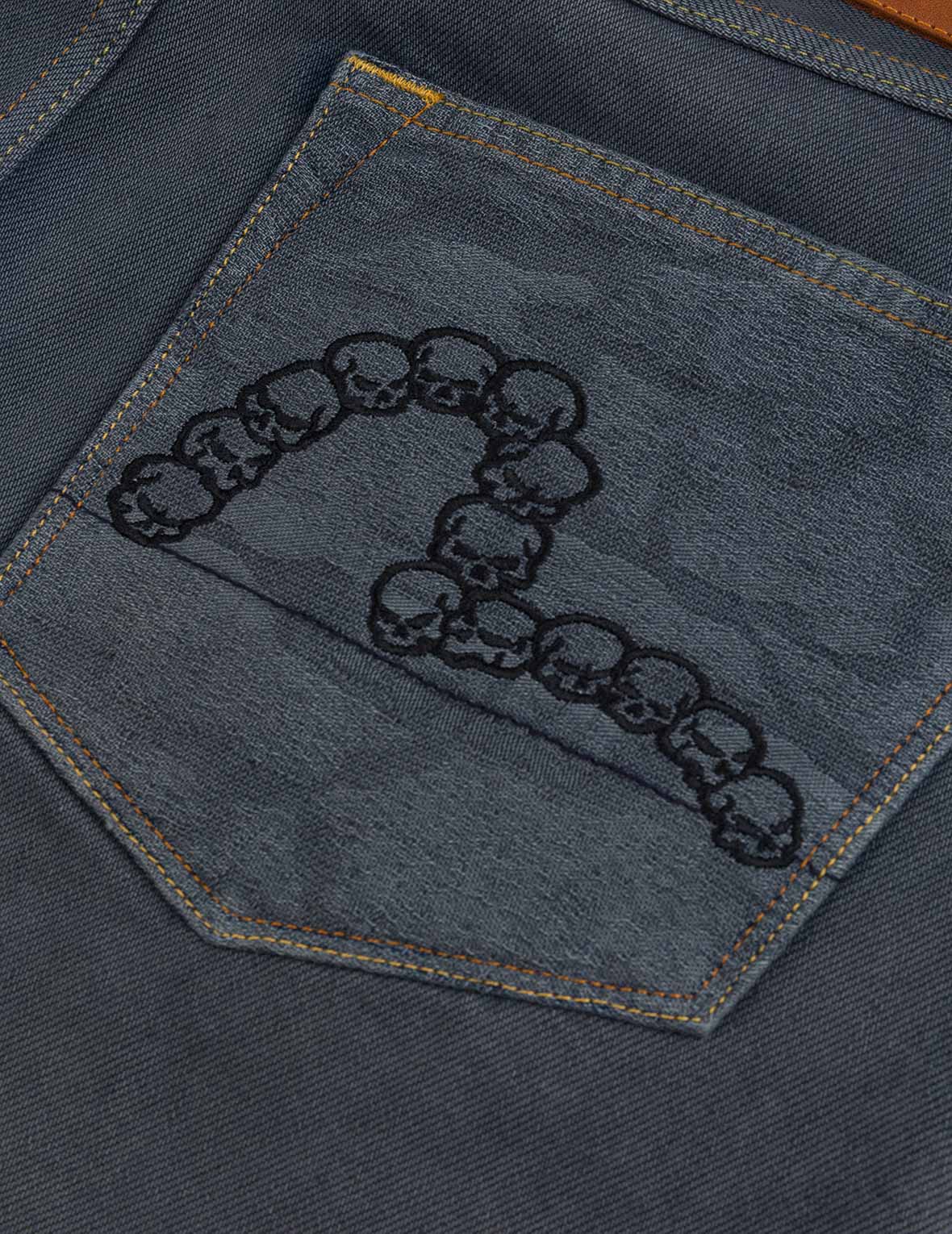 Skull Seagull Print Pockets Fashion Fit Denim Jeans - Image 5