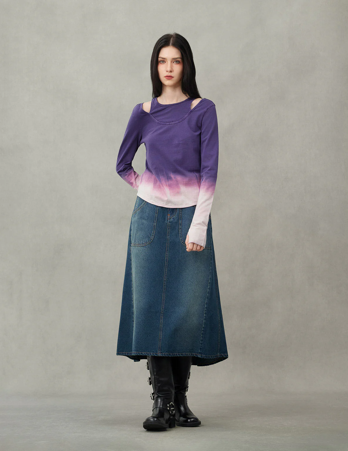 Slogan Print Fashion Fit Washed Denim A-line Skirt - Image 5