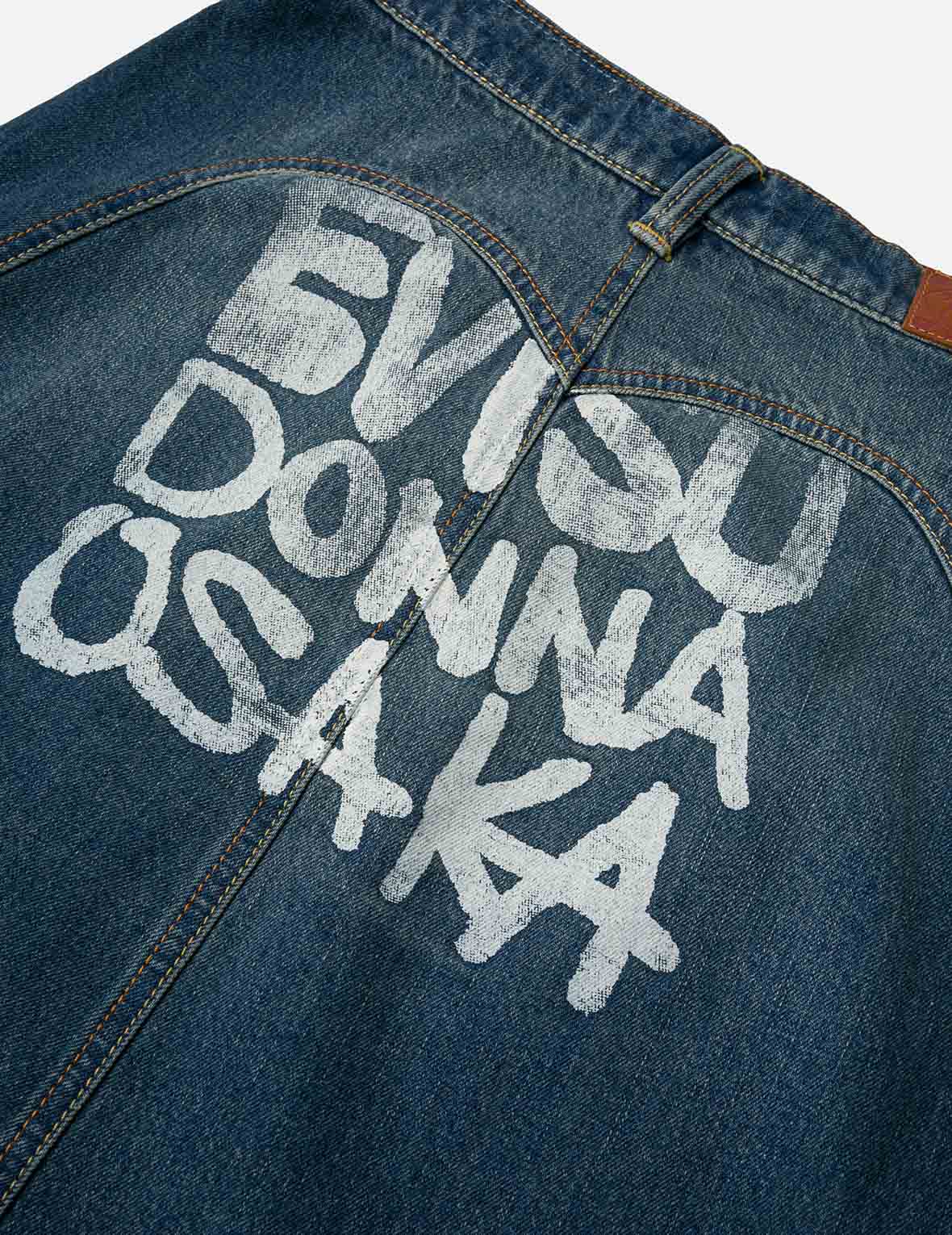 Slogan Print Fashion Fit Washed Denim A-line Skirt - Image 7