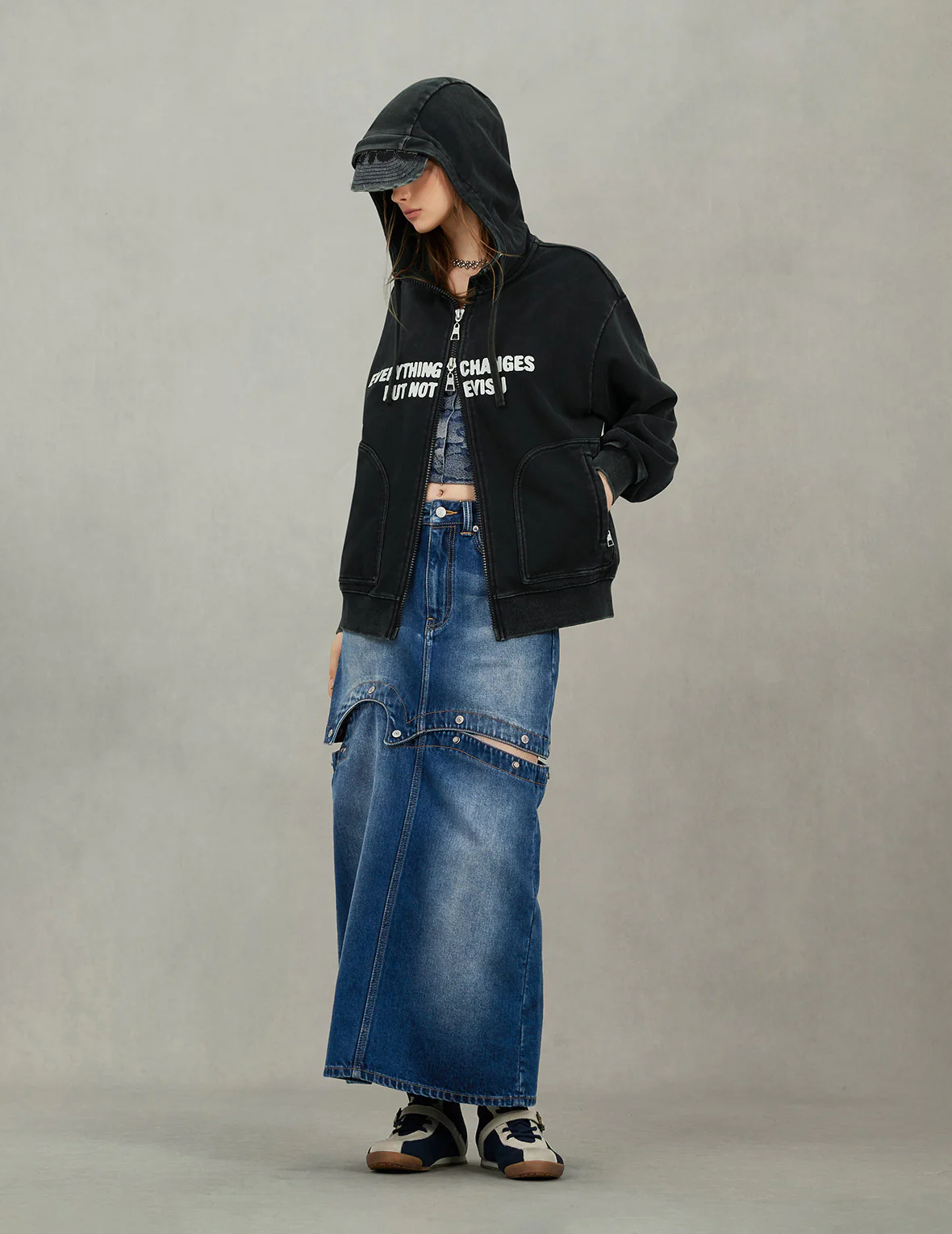 Slogan Print Oversized with Cap Hooded Jacket - Image 5