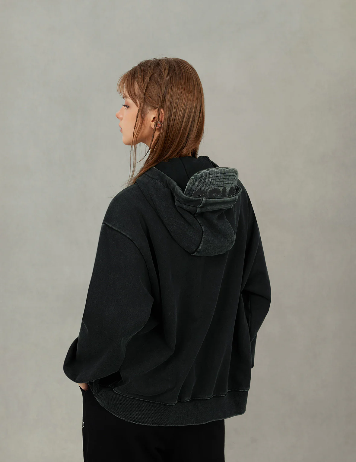 Slogan Print Oversized with Cap Hooded Jacket - Image 7