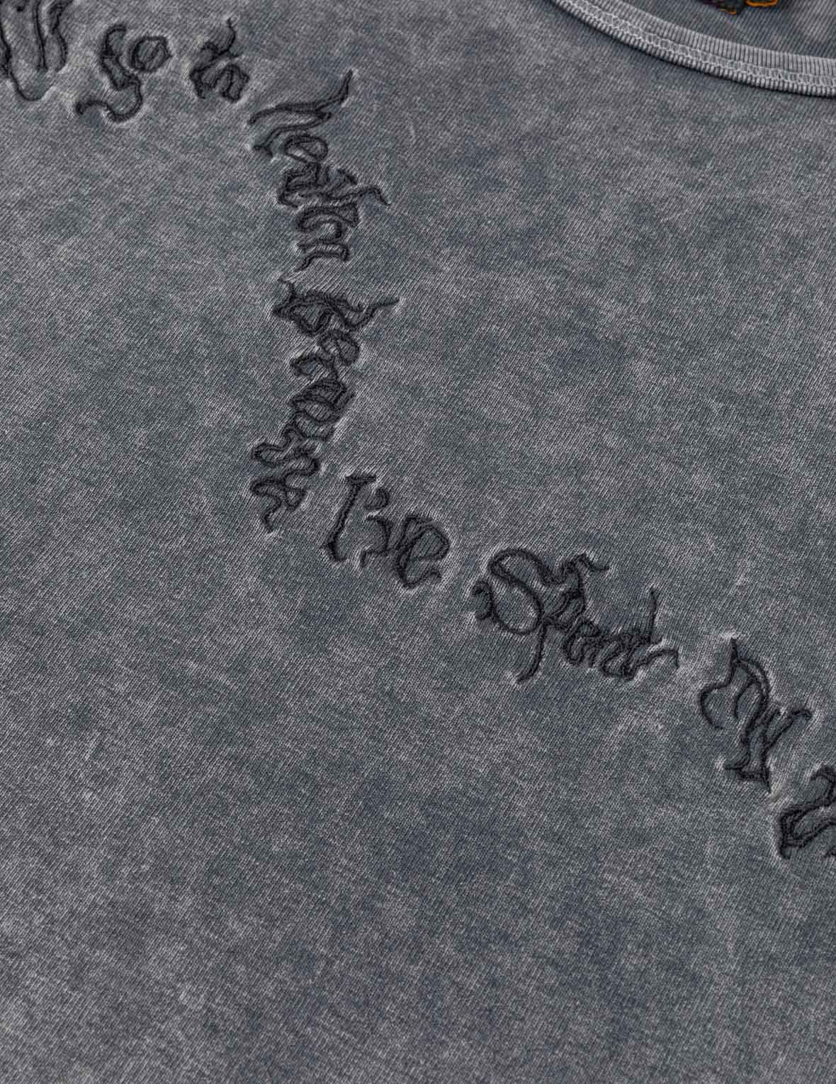 Slogan Seagull Embroidery Oil Wash T-shirt - Image 7