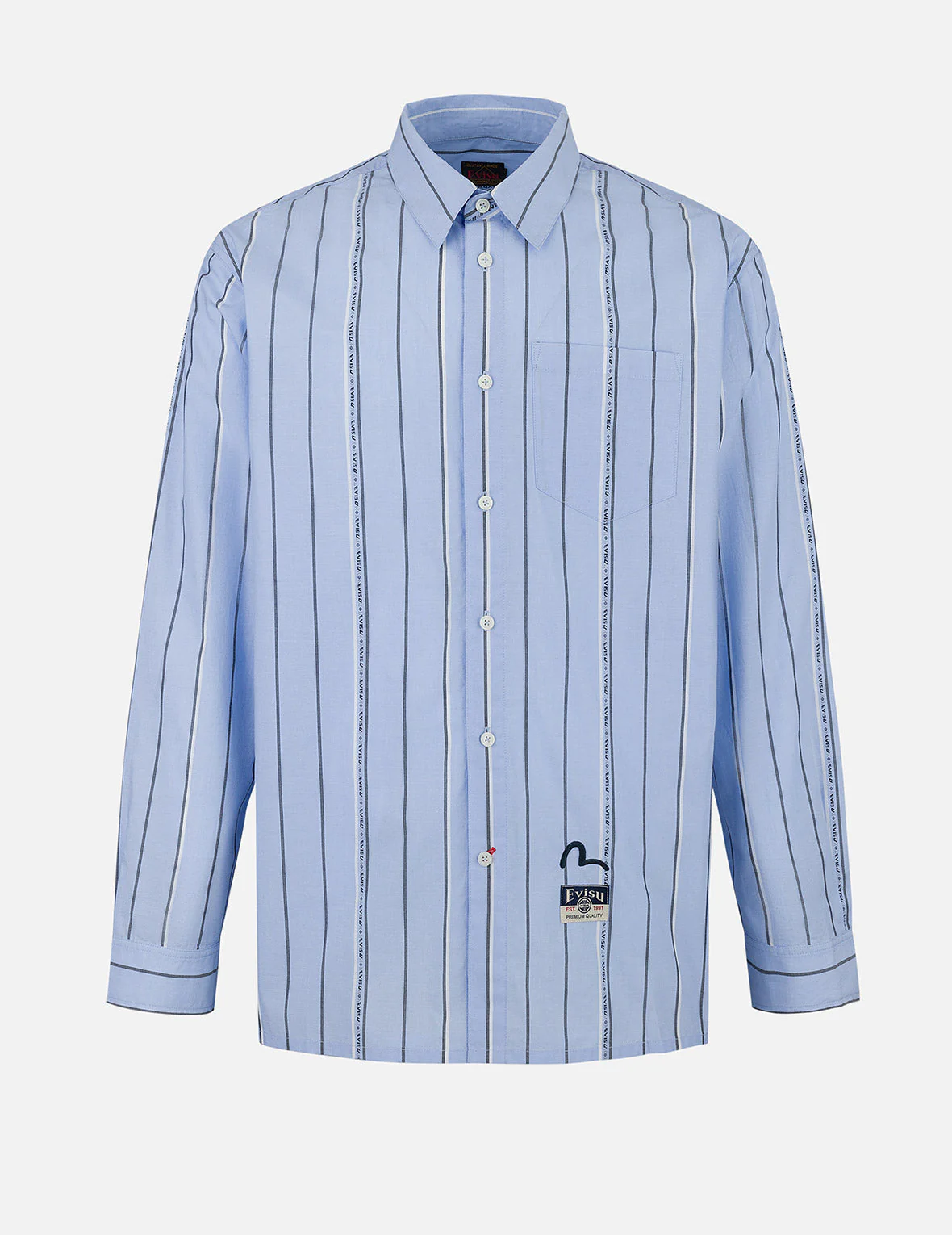 Striped Yarn Dyed Logo and Seagull Embroidery Fashion Fit Shirt - Image 2