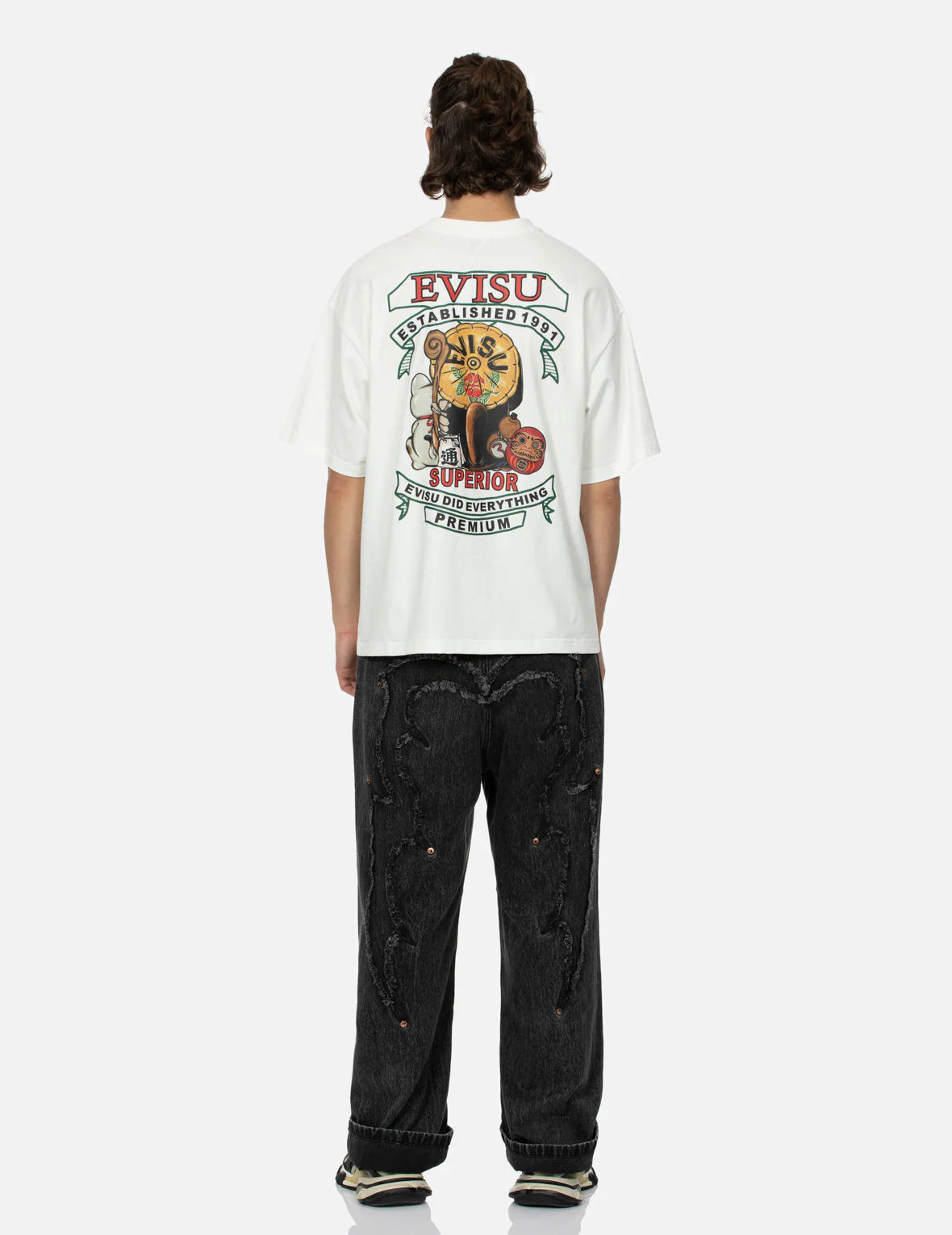 Tanuki and Fortune Cat Print Loose Fit T-Shirt - Image 10