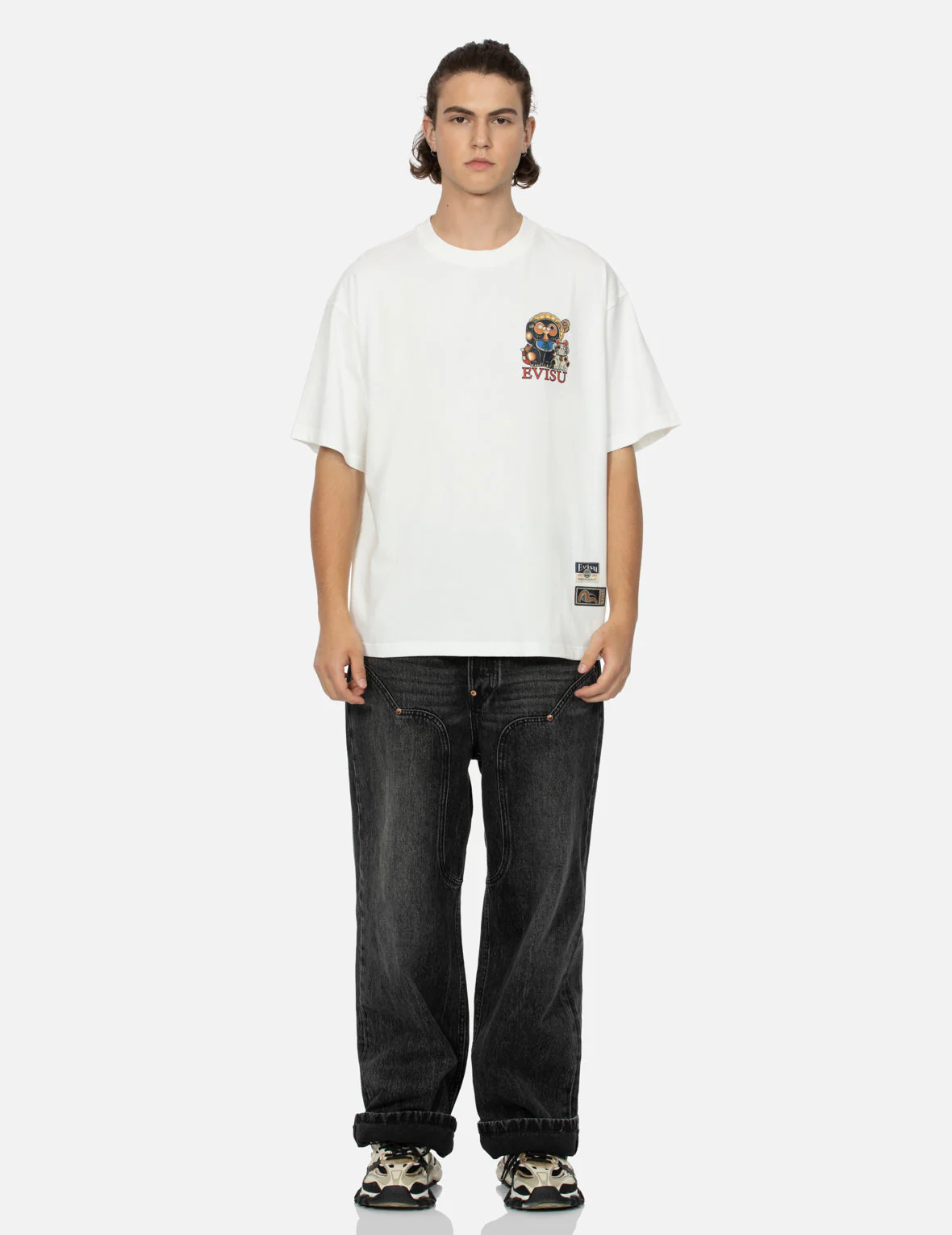 Tanuki and Fortune Cat Print Loose Fit T-Shirt - Image 12