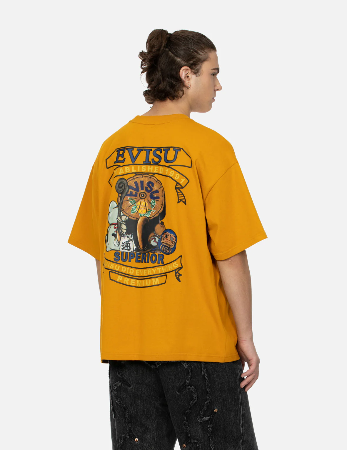 Tanuki and Fortune Cat Print Loose Fit T-Shirt - Image 13
