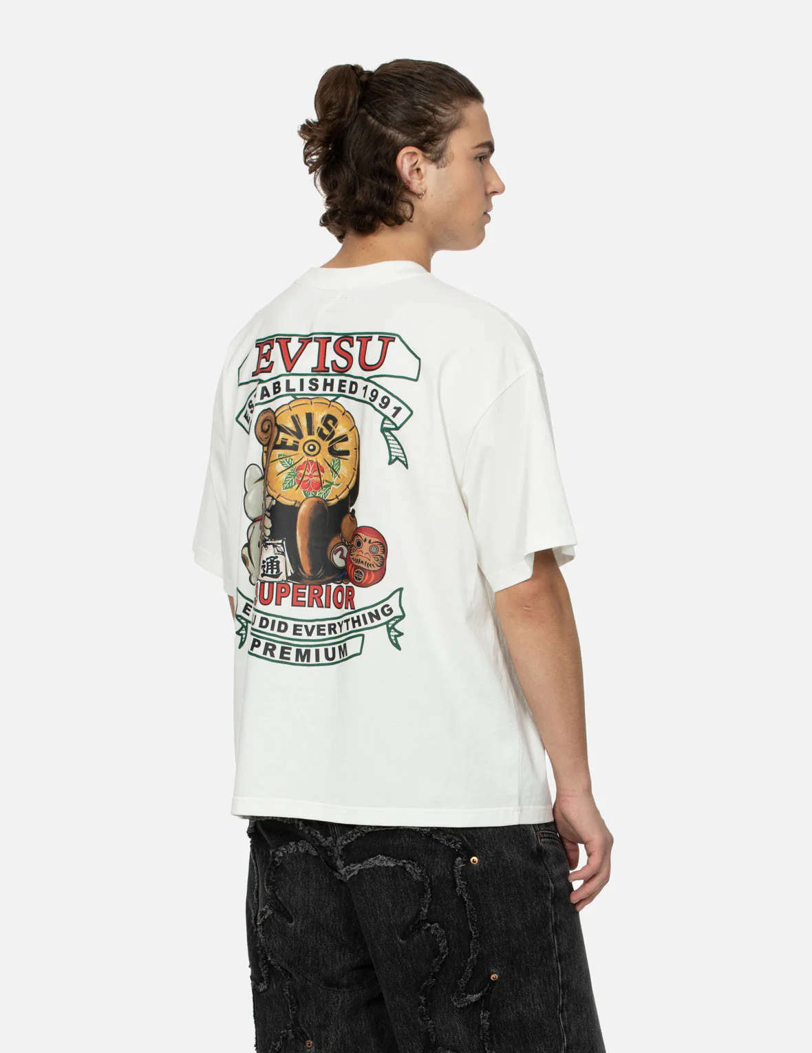 Tanuki and Fortune Cat Print Loose Fit T-Shirt - Image 14
