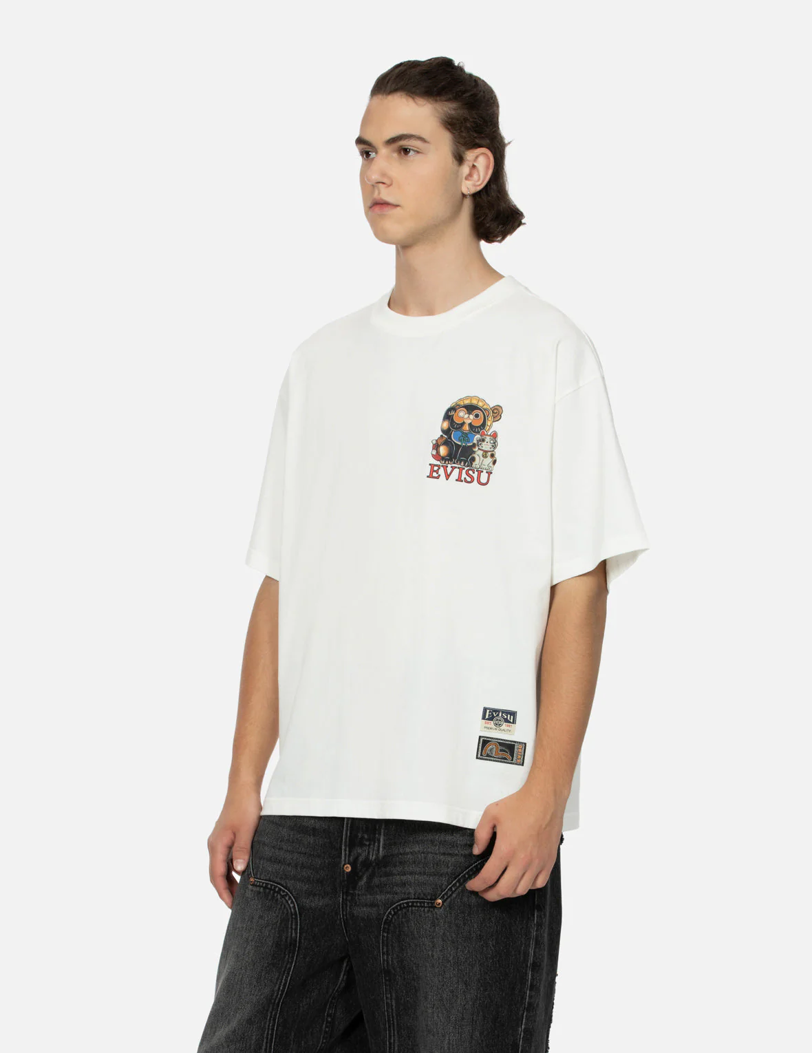 Tanuki and Fortune Cat Print Loose Fit T-Shirt - Image 16