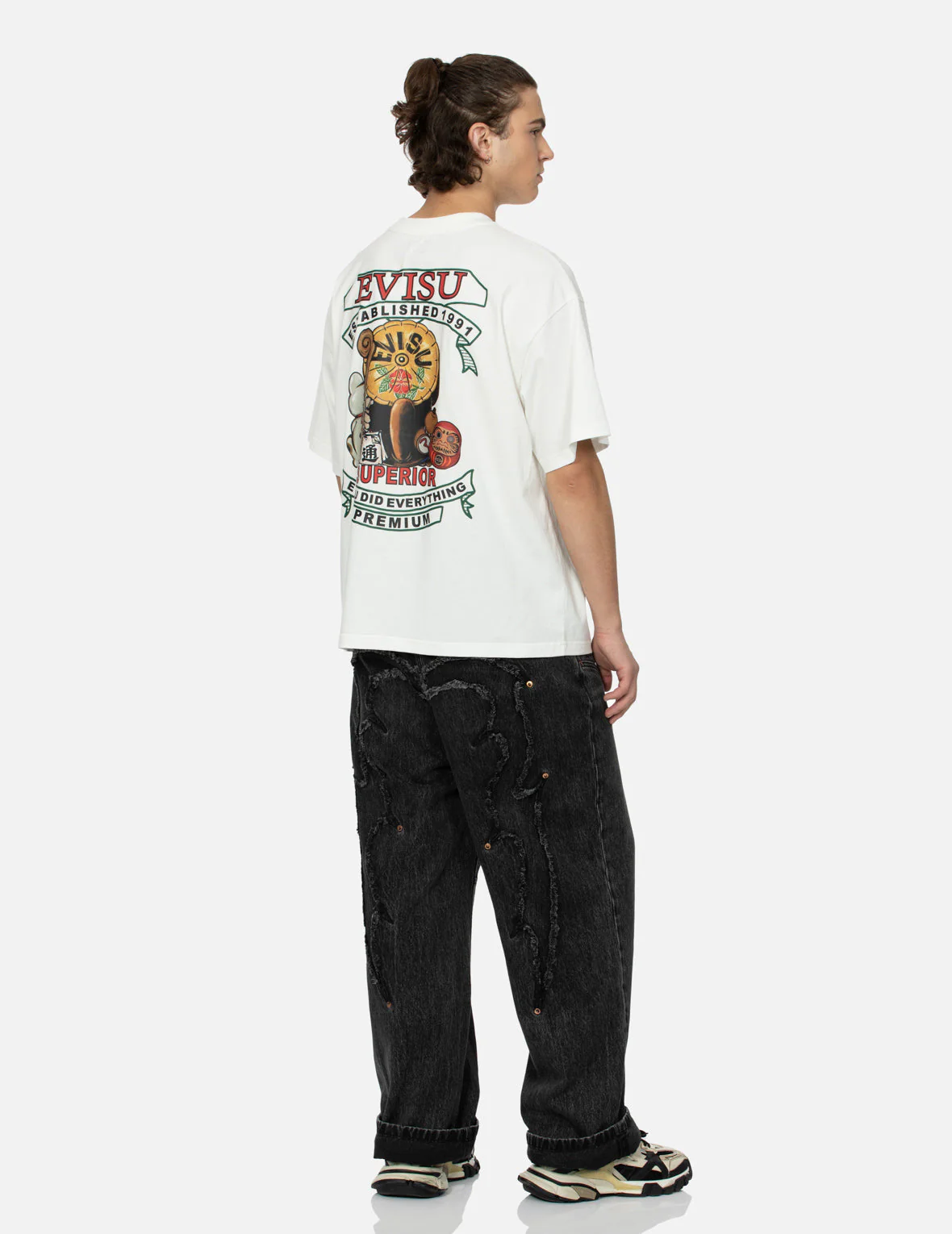 Tanuki and Fortune Cat Print Loose Fit T-Shirt - Image 6