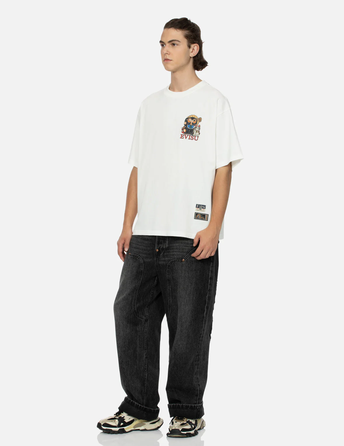 Tanuki and Fortune Cat Print Loose Fit T-Shirt - Image 8
