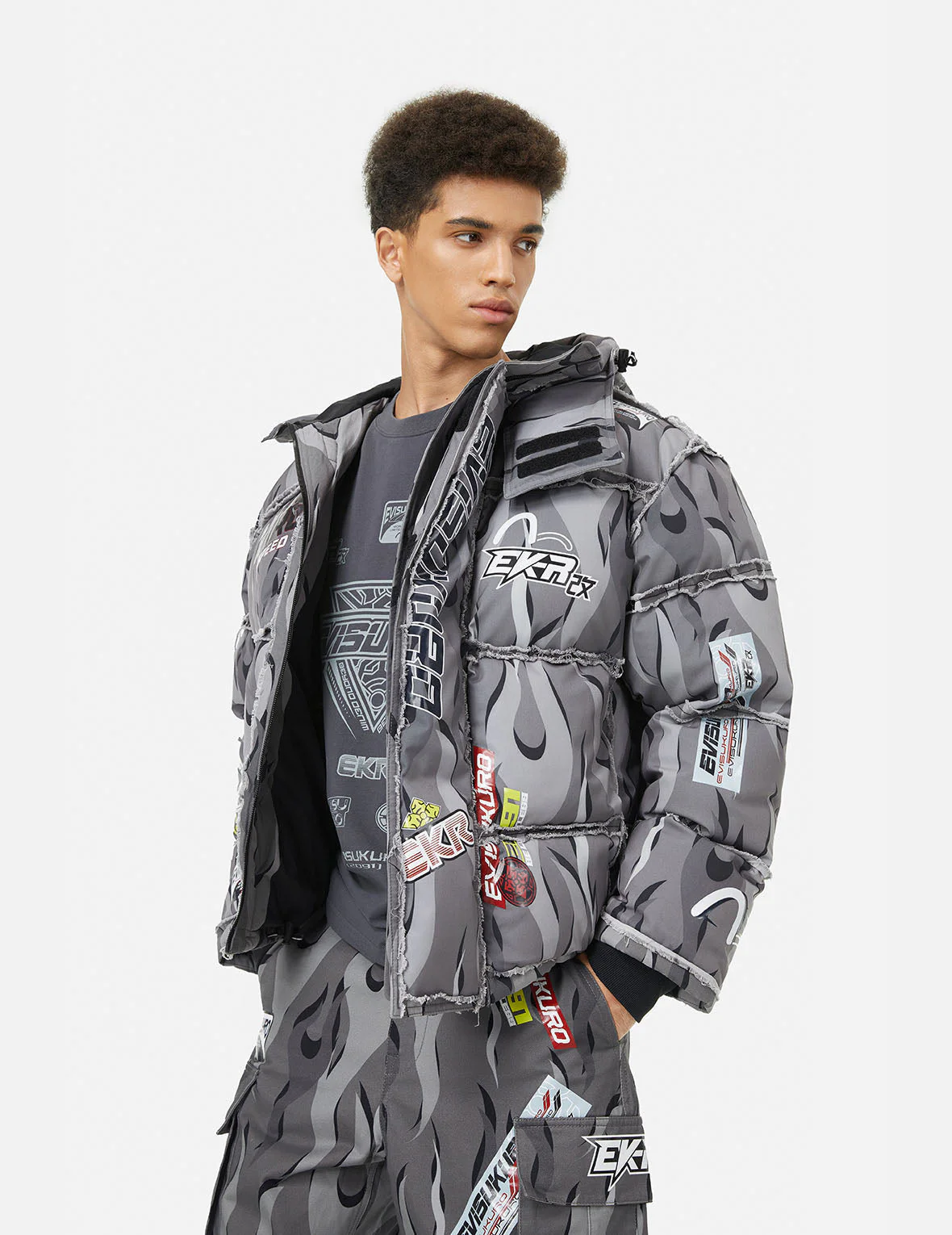 Tear-Away Racing Camouflage Oversized Down Jacket - Image 5