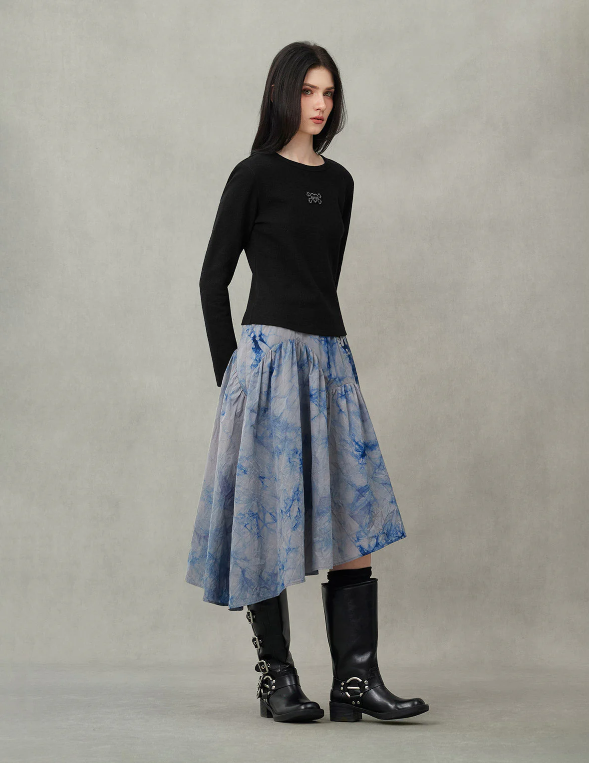 Tie-dye Seagull-inspired Asymmetrical Ruffles Oversized Midi Skirt - Image 5
