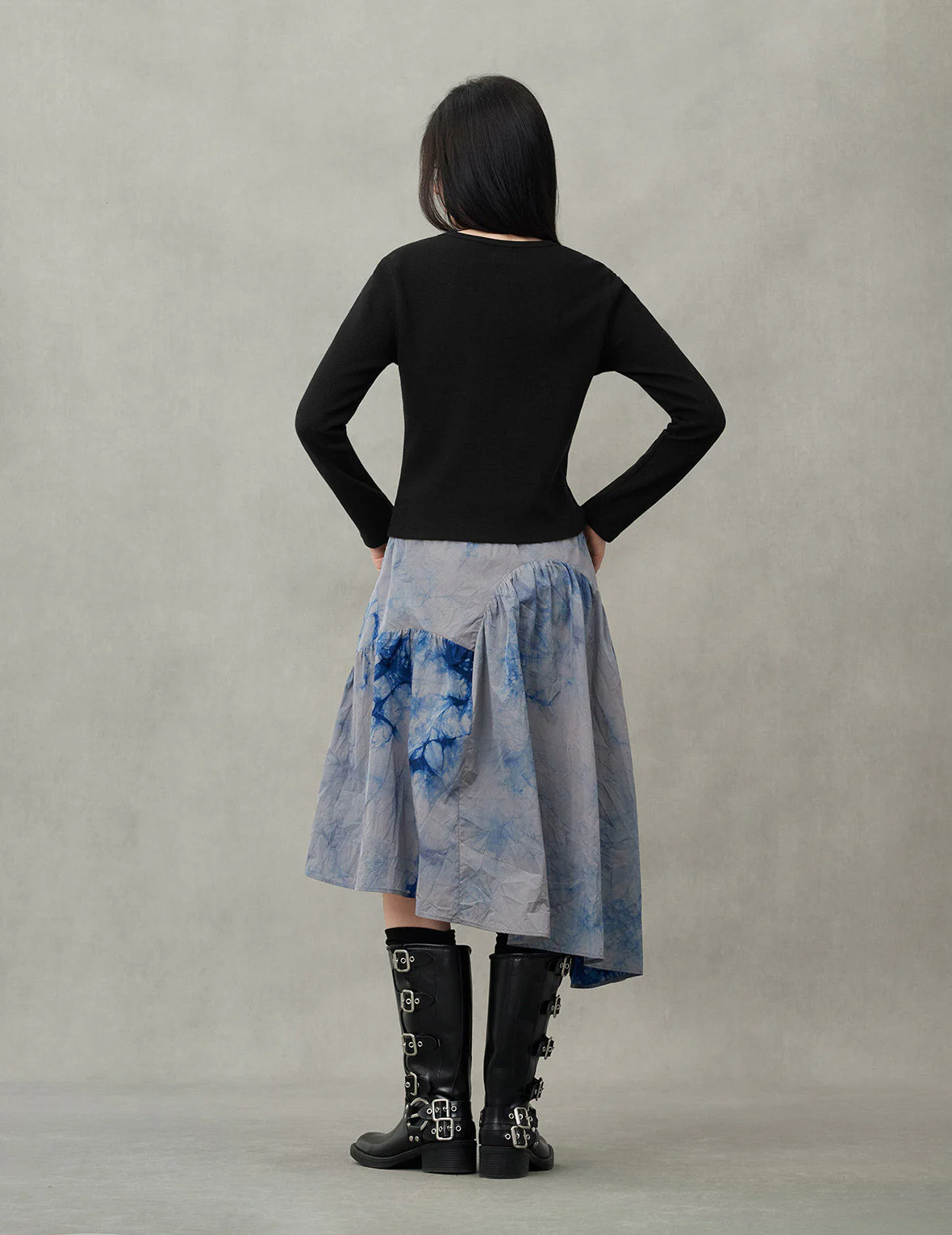 Tie-dye Seagull-inspired Asymmetrical Ruffles Oversized Midi Skirt - Image 6