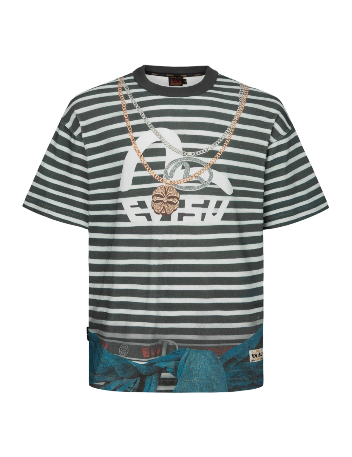 Trompe-l'oeil and Seagull Print Loose Fit Stripe T-Shirt - Image 14