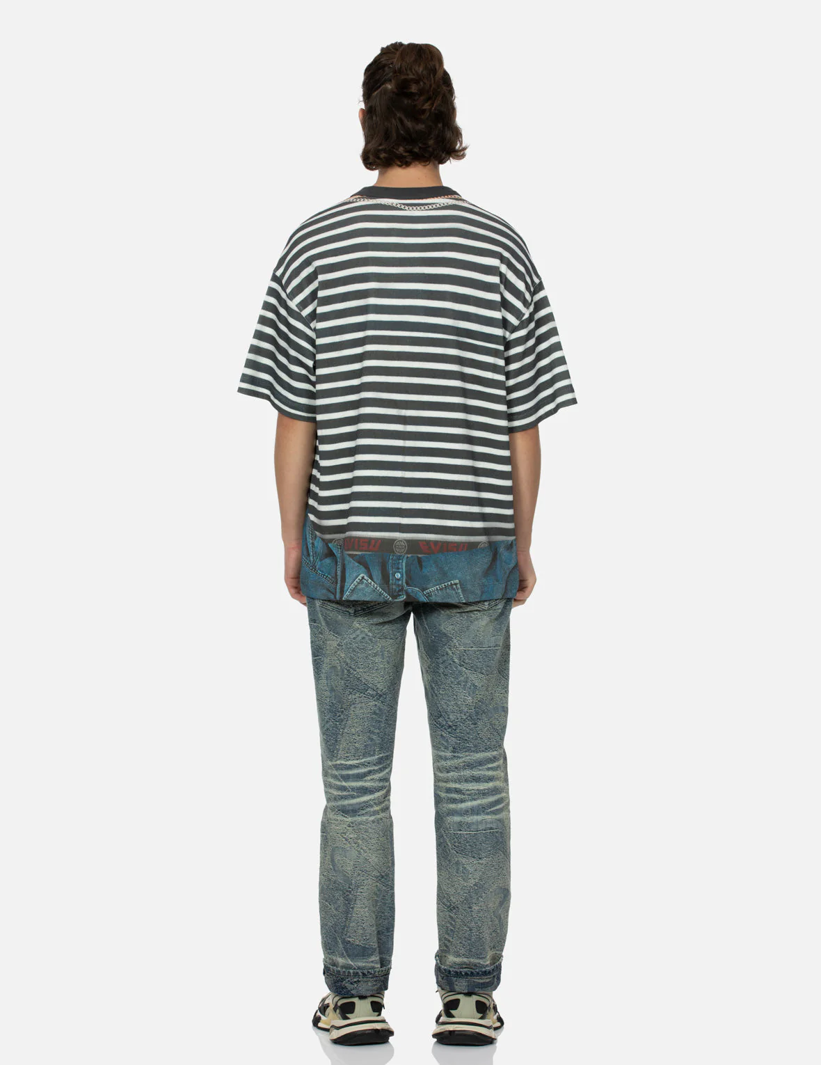 Trompe-l'oeil and Seagull Print Loose Fit Stripe T-Shirt - Image 6